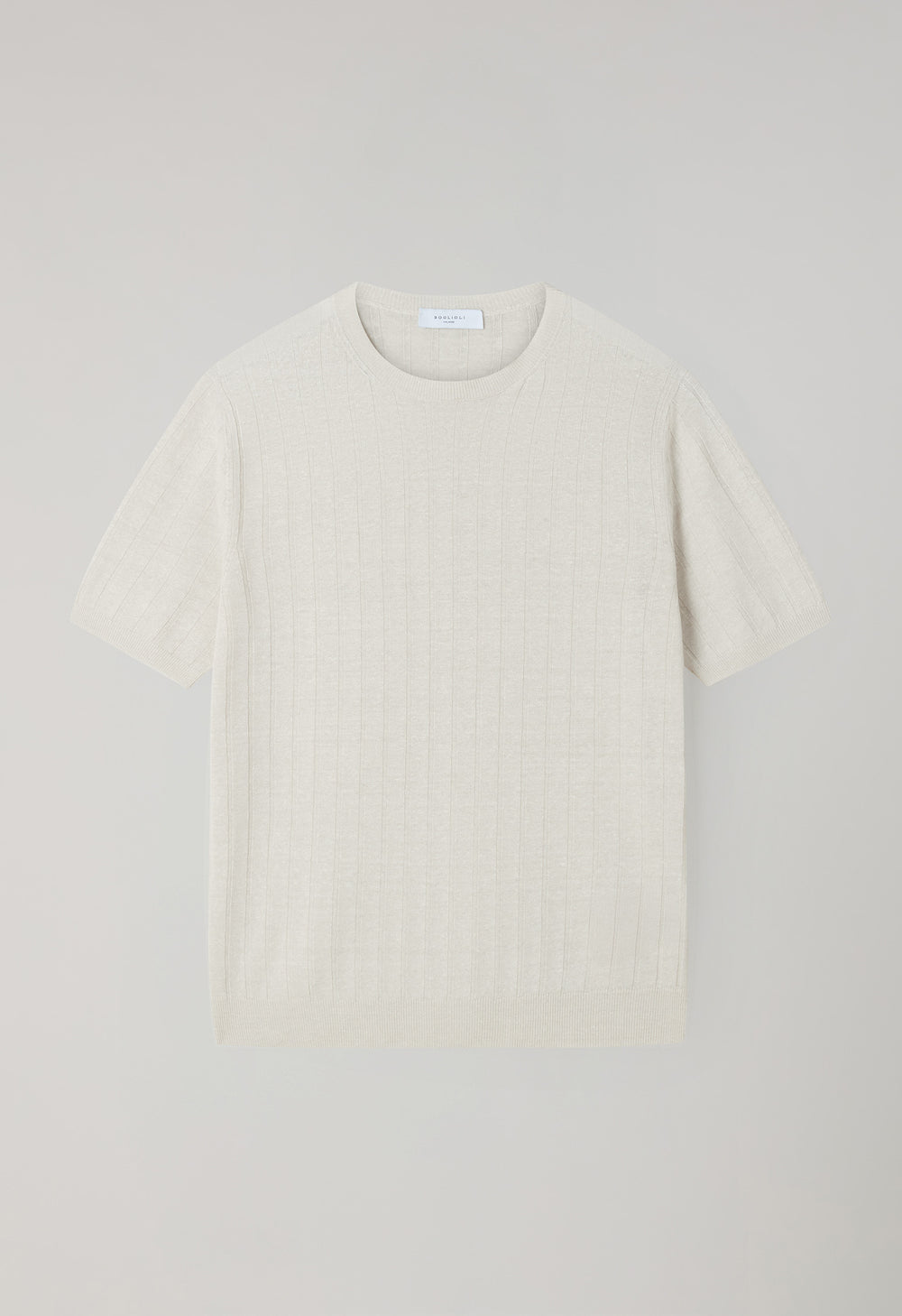 Warmweißes flachgeripptes T-Shirt aus Leinen-Baumwolle