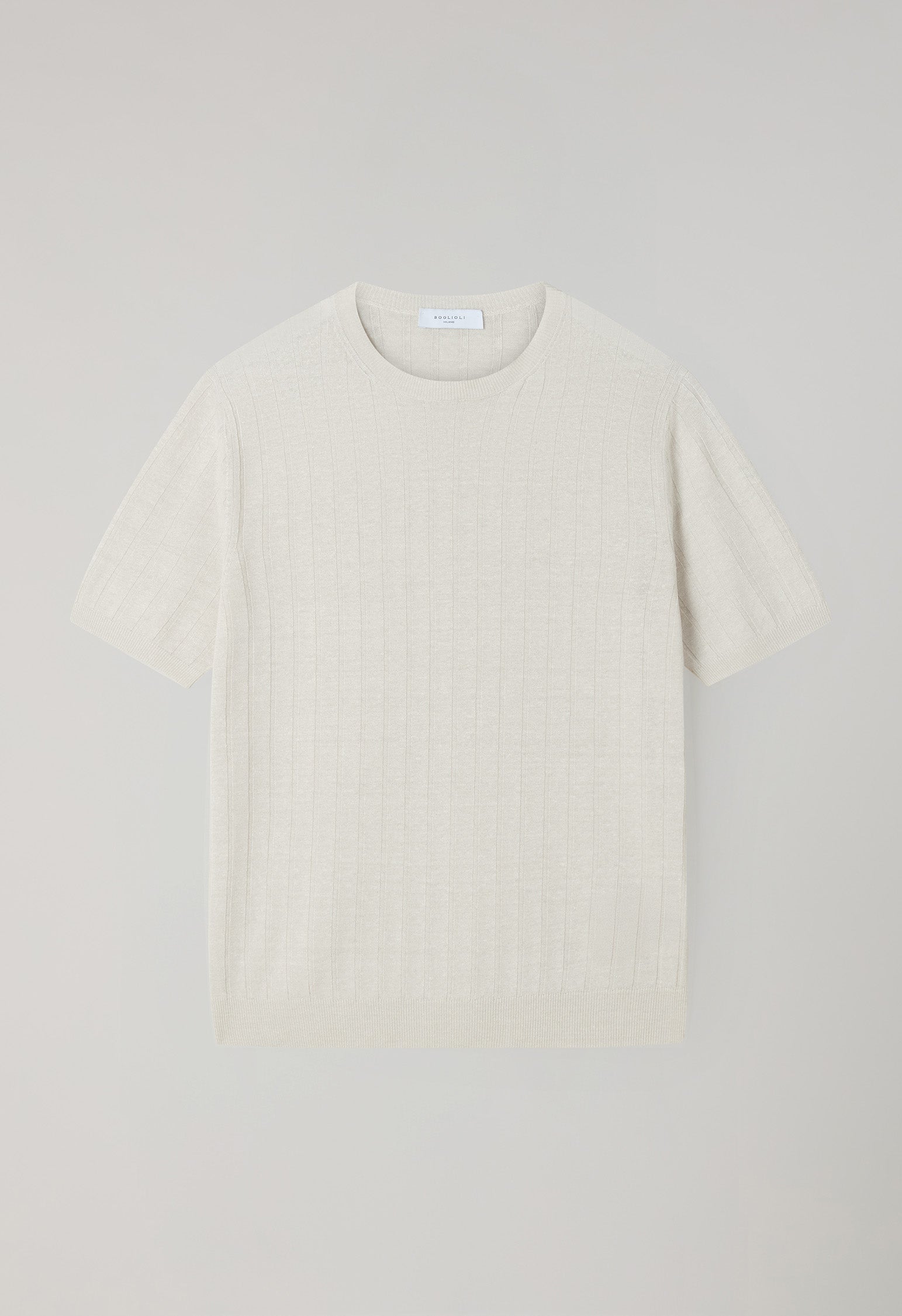 Warmweißes flachgeripptes T-Shirt aus Leinen-Baumwolle