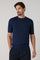 Blaues flach geripptes T-Shirt aus Leinen-Baumwolle