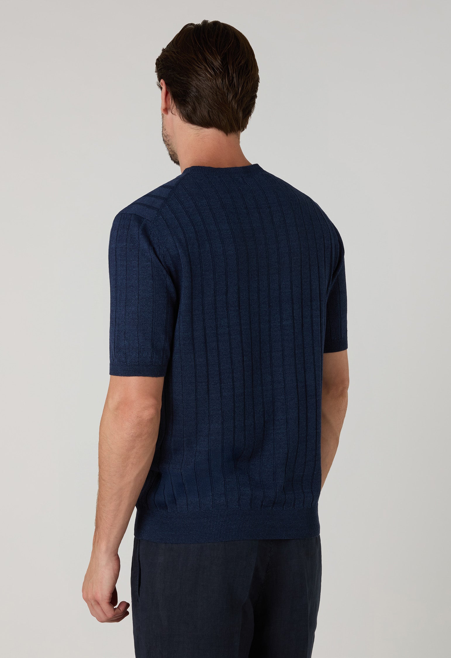 T-Shirt in lino e cotone a coste piatte blu