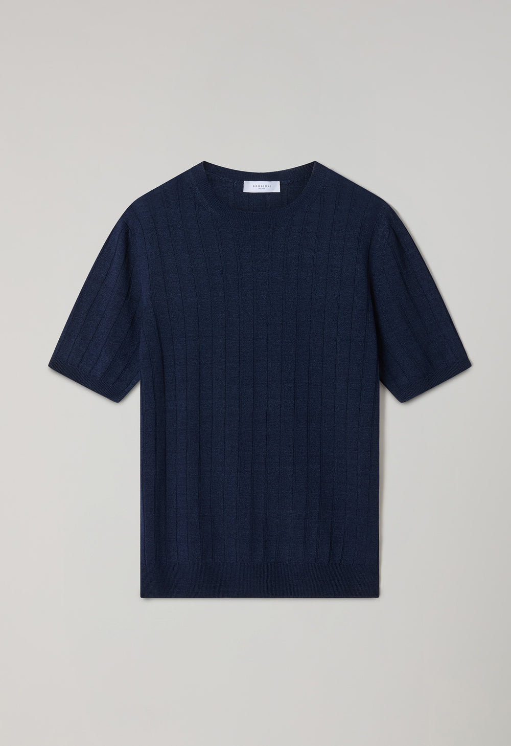 Blaues flach geripptes T-Shirt aus Leinen-Baumwolle