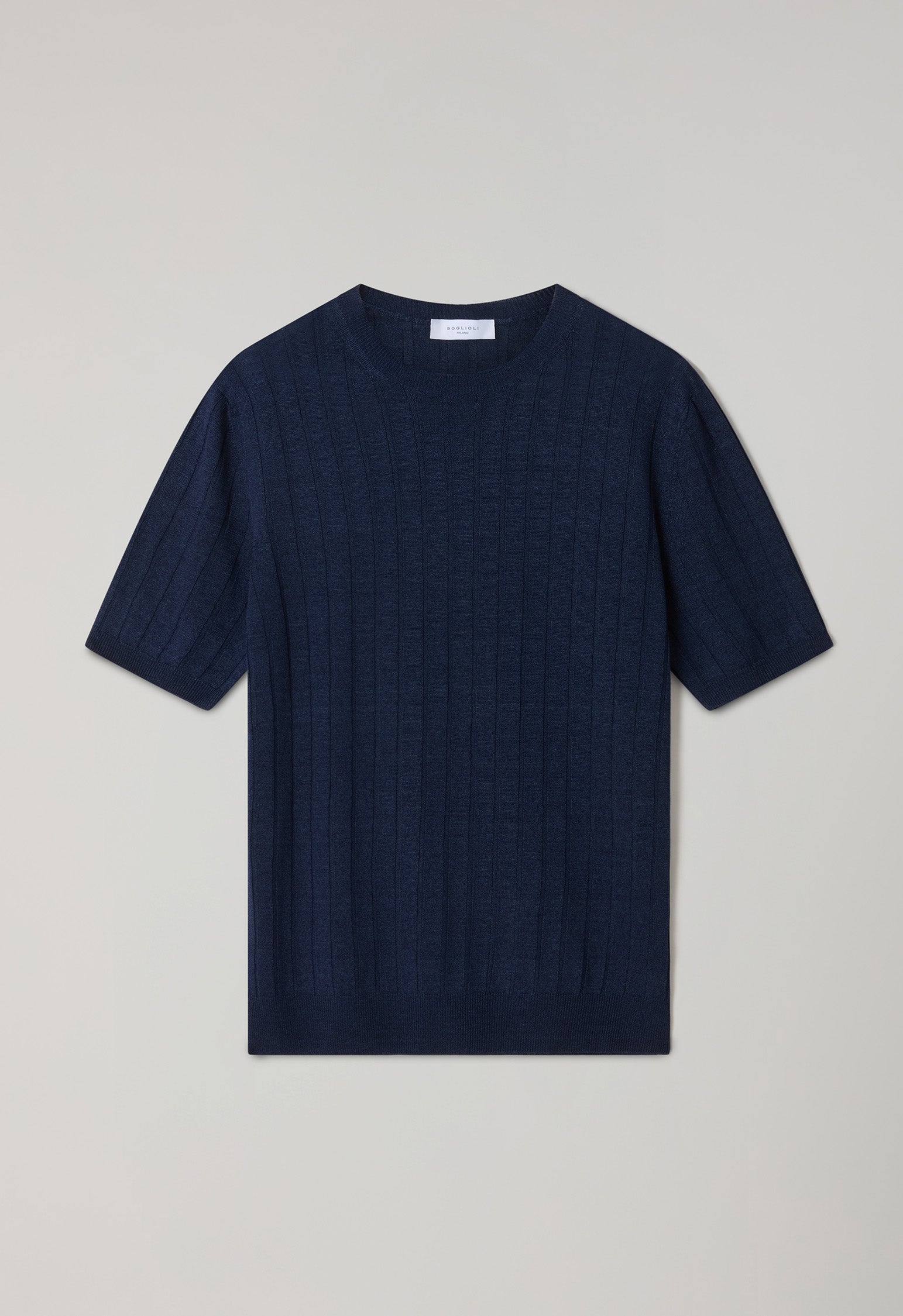 Blaues flach geripptes T-Shirt aus Leinen-Baumwolle