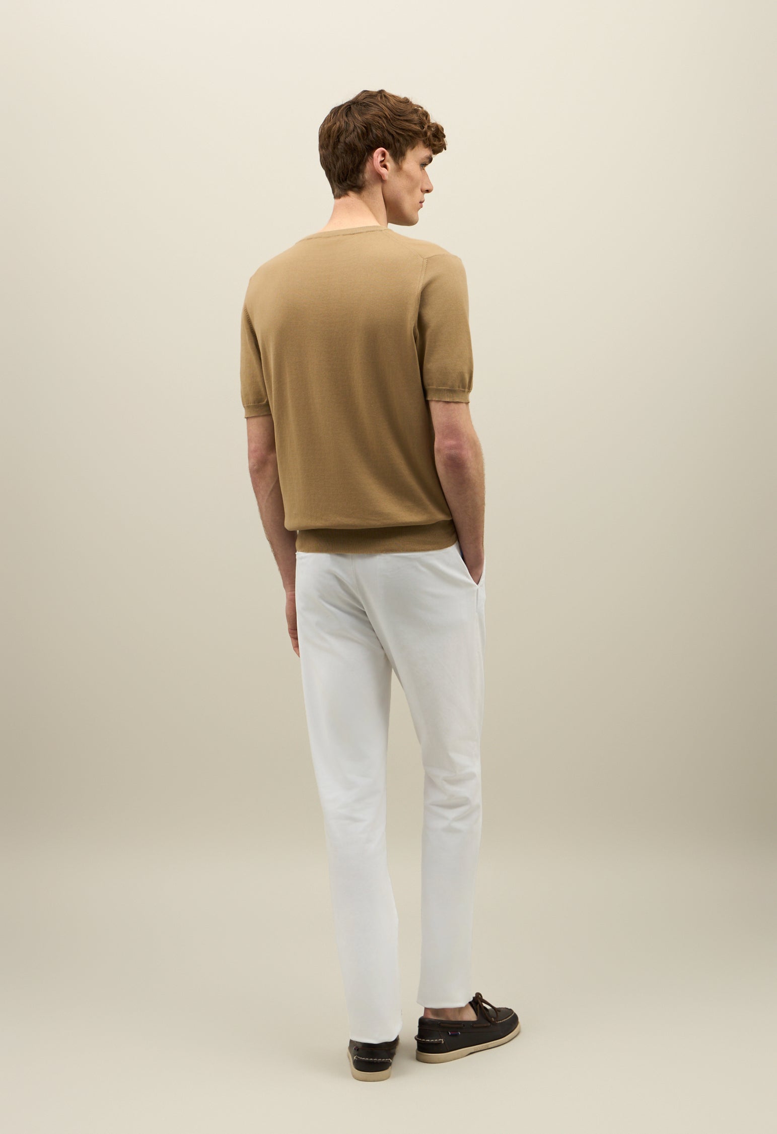 T-Shirt in cotone tinto in capo marrone chiaro
