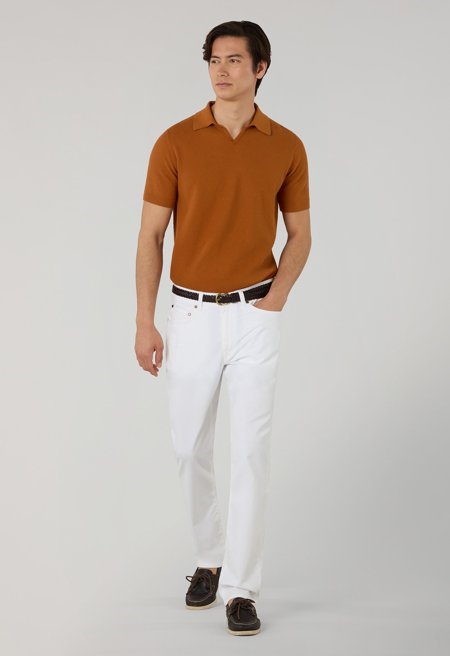 Orangefarbenes stückgefärbtes Kurzarm-Poloshirt aus Baumwoll-Pikee