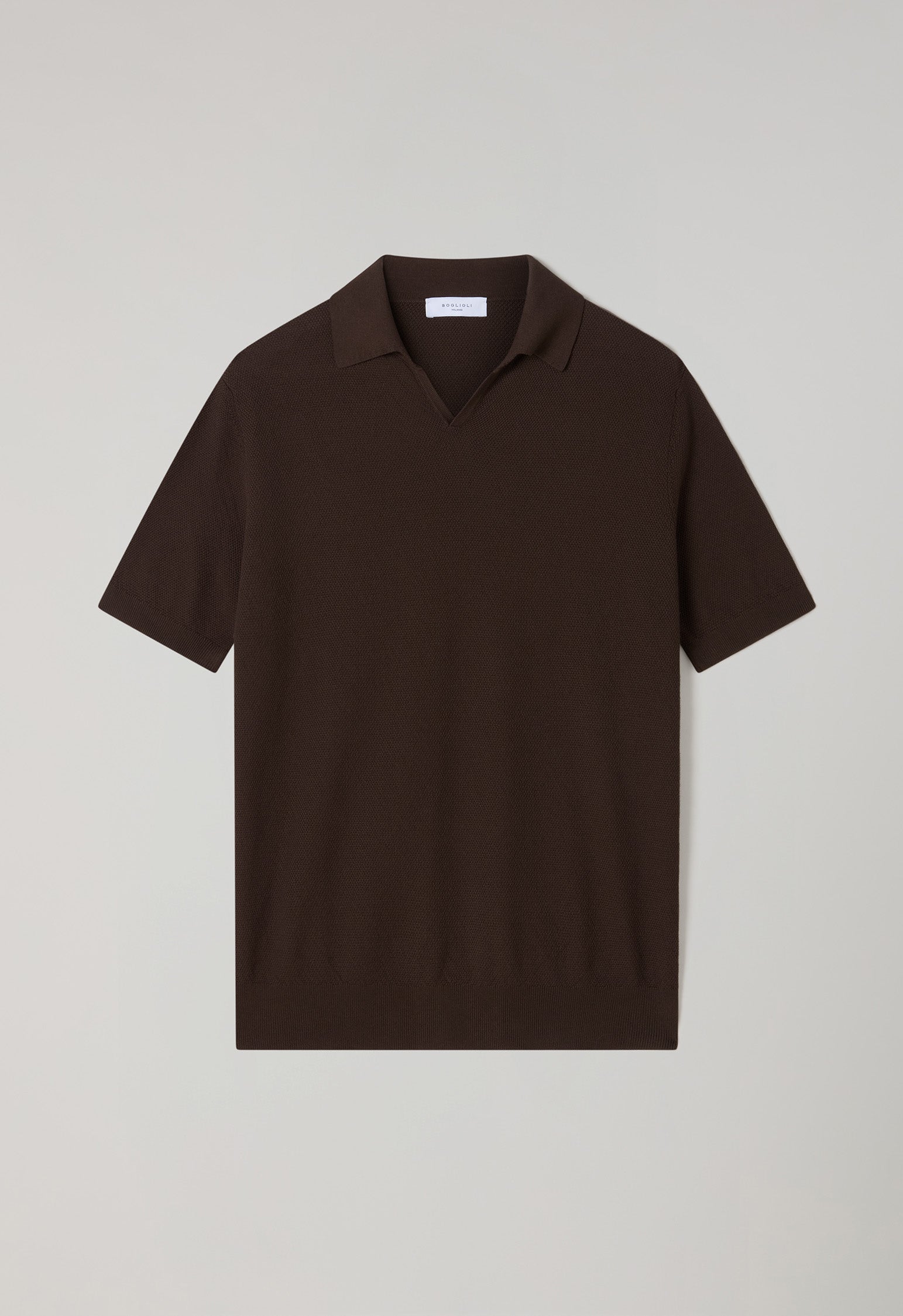 Braunes stückgefärbtes Kurzarm-Poloshirt aus Baumwoll-Pikee