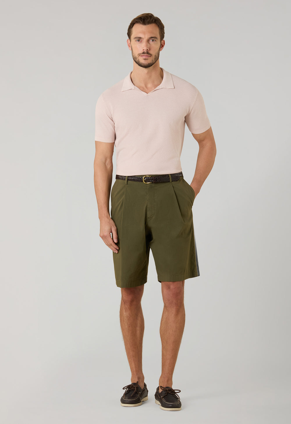 Pastellrosafarbenes stückgefärbtes Kurzarm-Poloshirt aus Baumwoll-Pikee