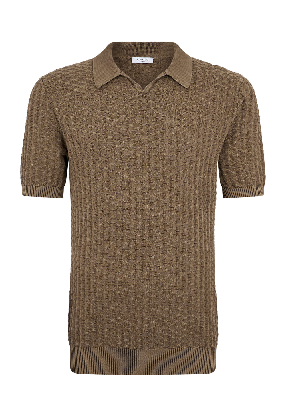 Khaki Kurzarm-Poloshirt aus Jacquard-Baumwolle