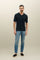 Blaues Kurzarm-Poloshirt aus Jacquard-Baumwolle