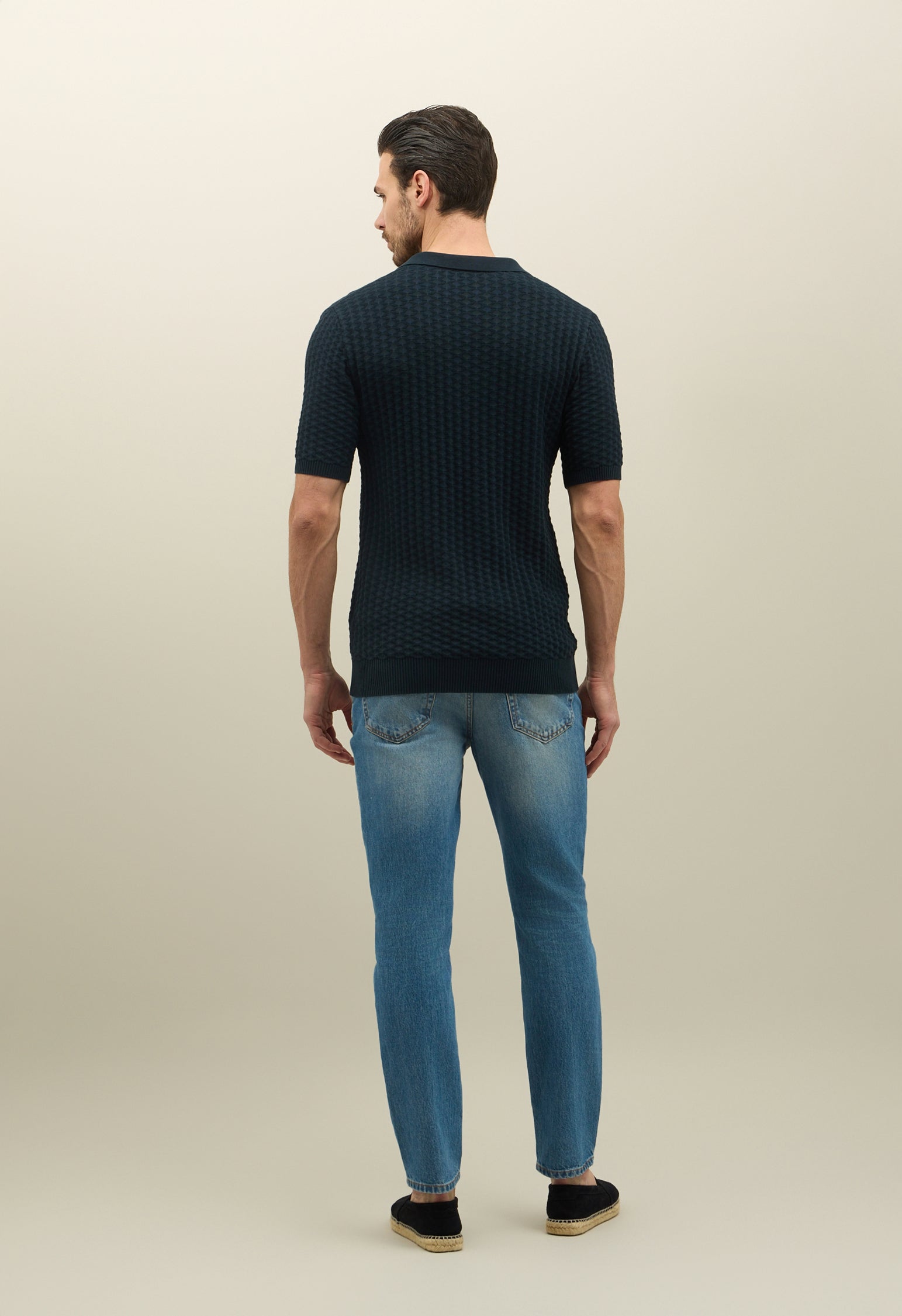 Polo a maniche corte in cotone jacquard blu