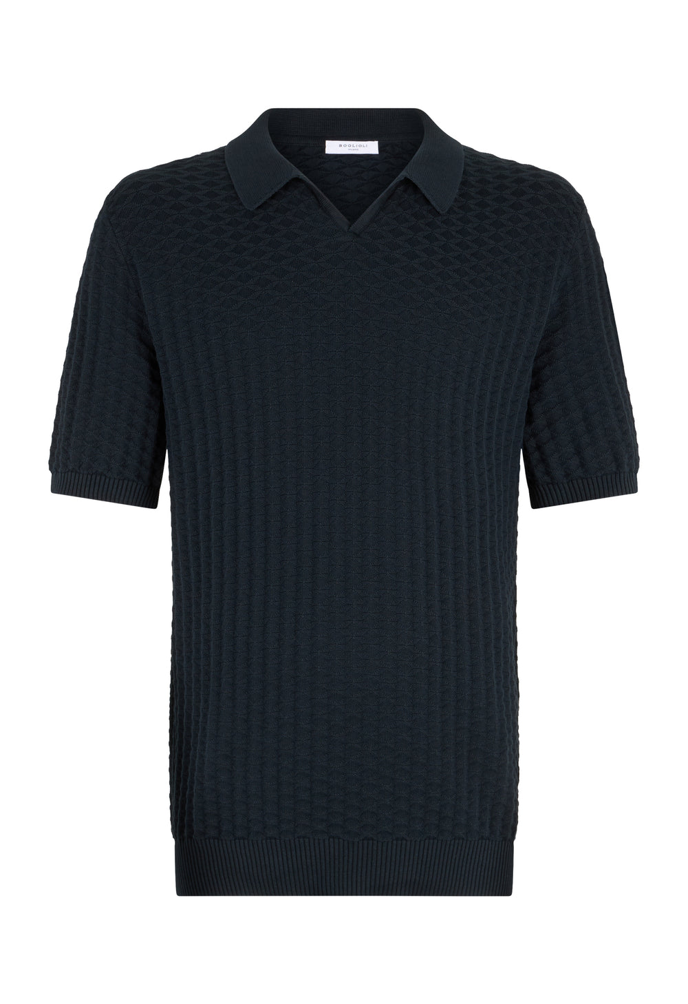 Blaues Kurzarm-Poloshirt aus Jacquard-Baumwolle