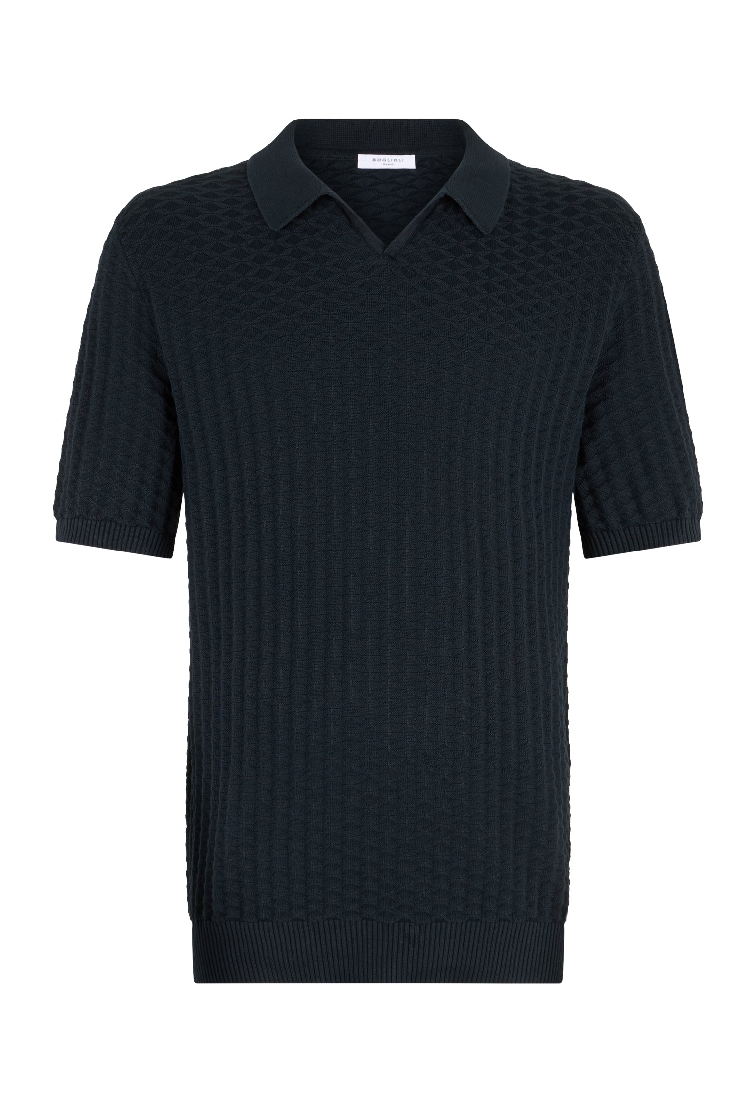 Blaues Kurzarm-Poloshirt aus Jacquard-Baumwolle