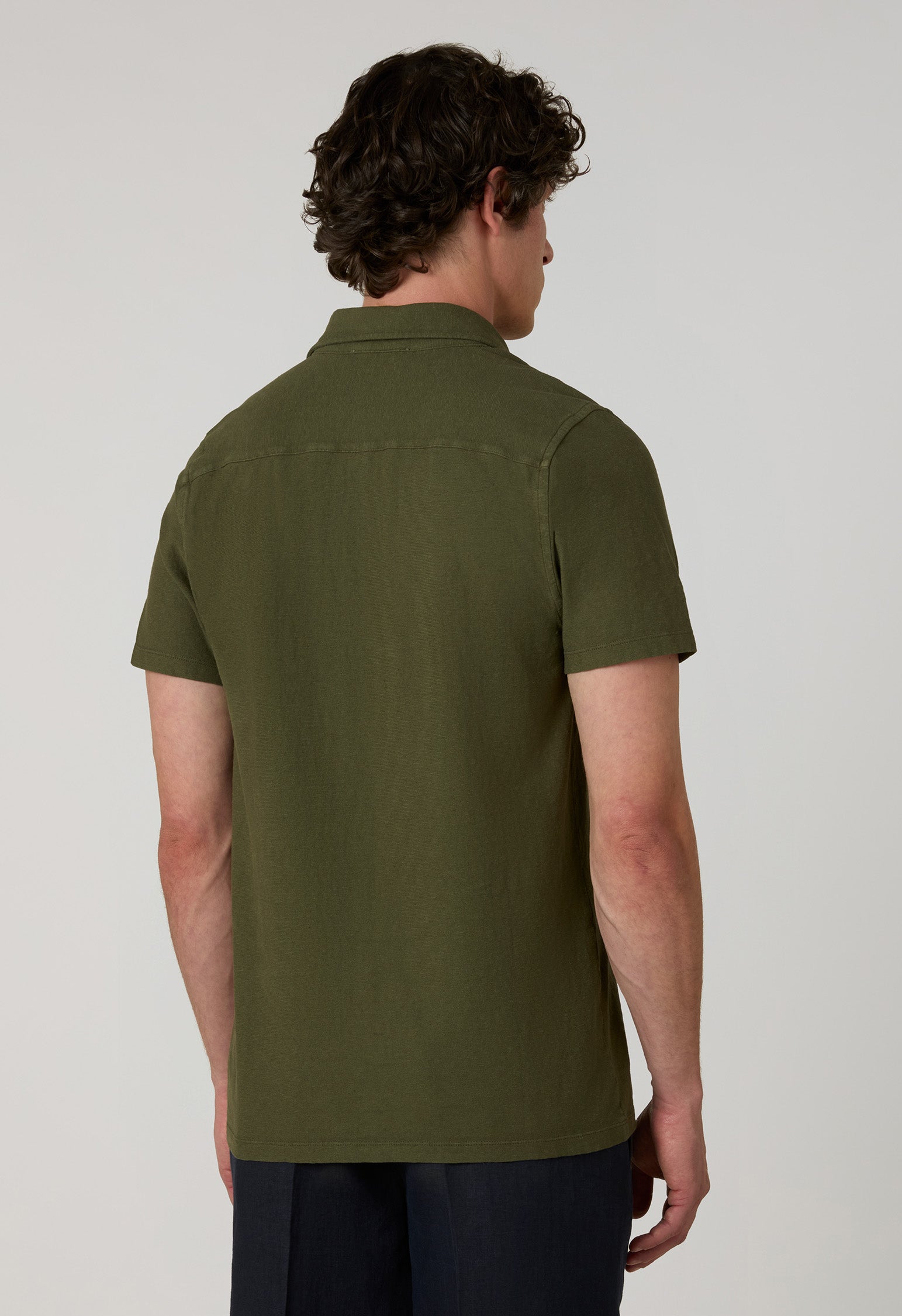 Polo a maniche corte in cotone e lino khaki scuro