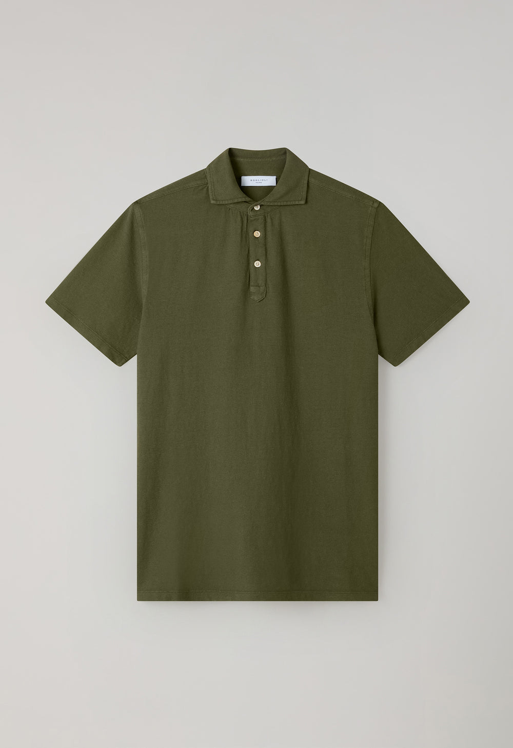 Dunkelkhaki-Kurzarm-Poloshirt aus Baumwolle-Leinen