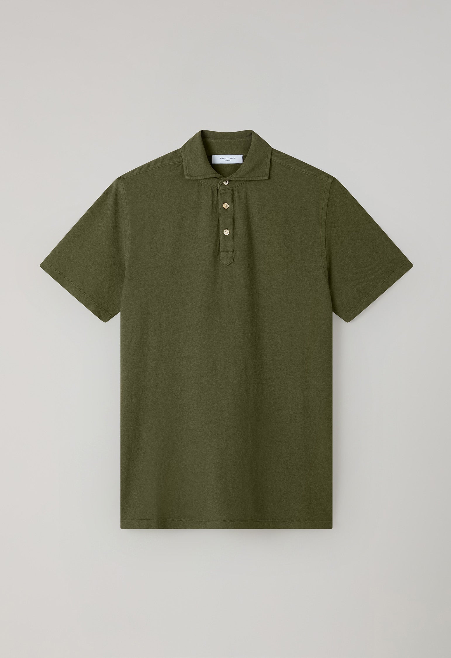 Dunkelkhaki-Kurzarm-Poloshirt aus Baumwolle-Leinen