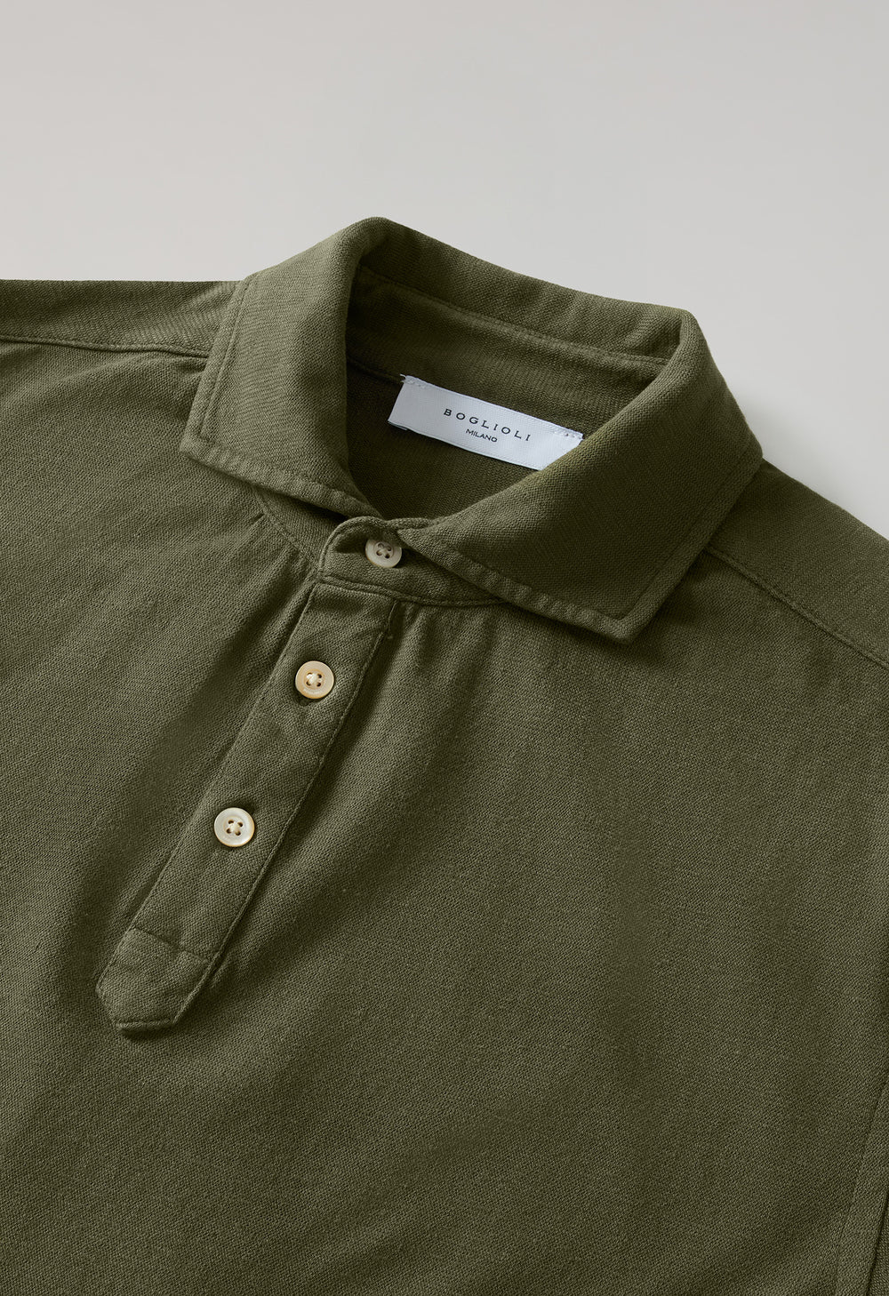 Dunkelkhaki-Kurzarm-Poloshirt aus Baumwolle-Leinen