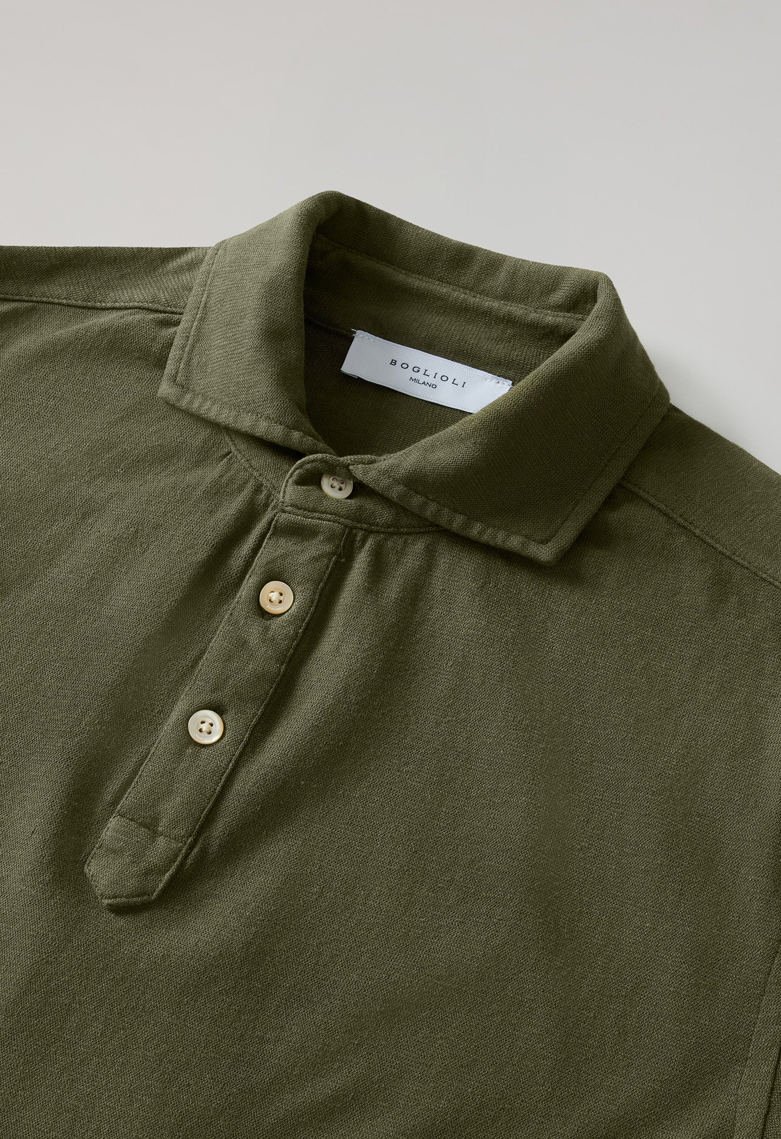 Dunkelkhaki-Kurzarm-Poloshirt aus Baumwolle-Leinen