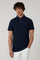 Blaues Kurzarm-Poloshirt aus Baumwolle-Leinen
