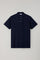 Blaues Kurzarm-Poloshirt aus Baumwolle-Leinen