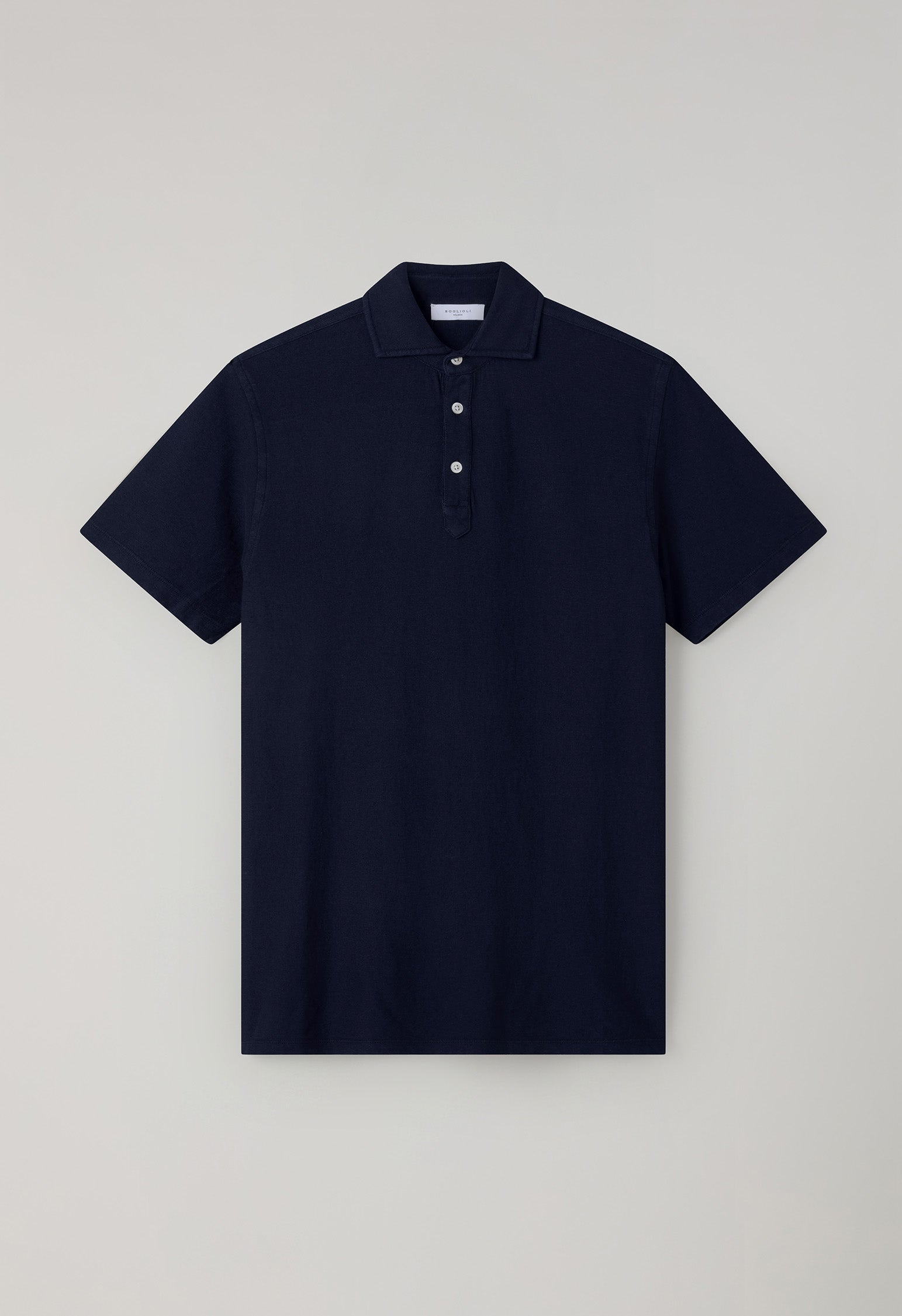 Blaues Kurzarm-Poloshirt aus Baumwolle-Leinen