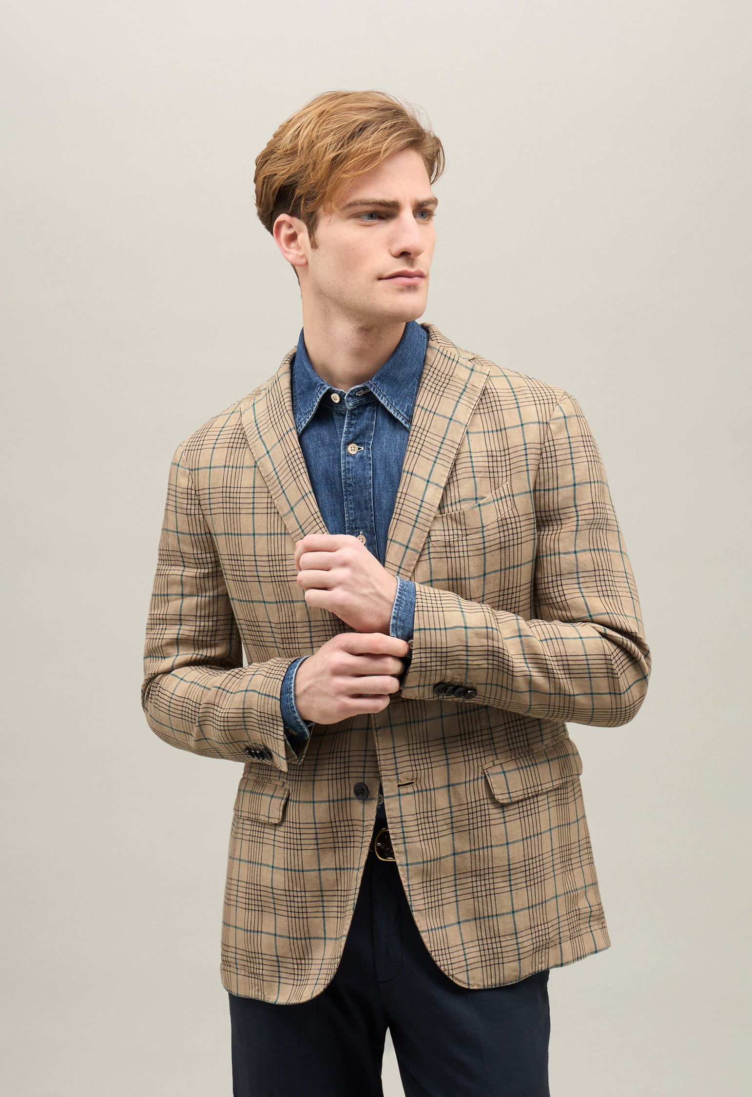 Beige Linen Check K-Jacket