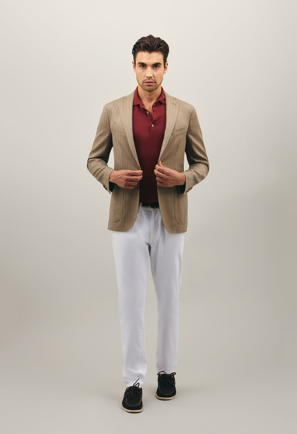 Beiges Chevron-K-Jacket aus Wolle und Seide