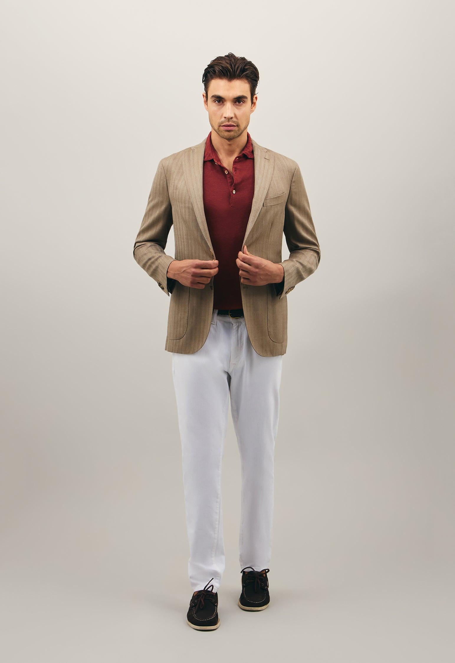 Beiges Chevron-K-Jacket aus Wolle und Seide