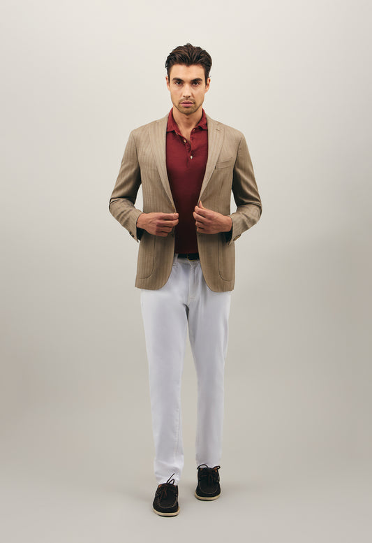 Beige Wool Silk chevron K-Jacket