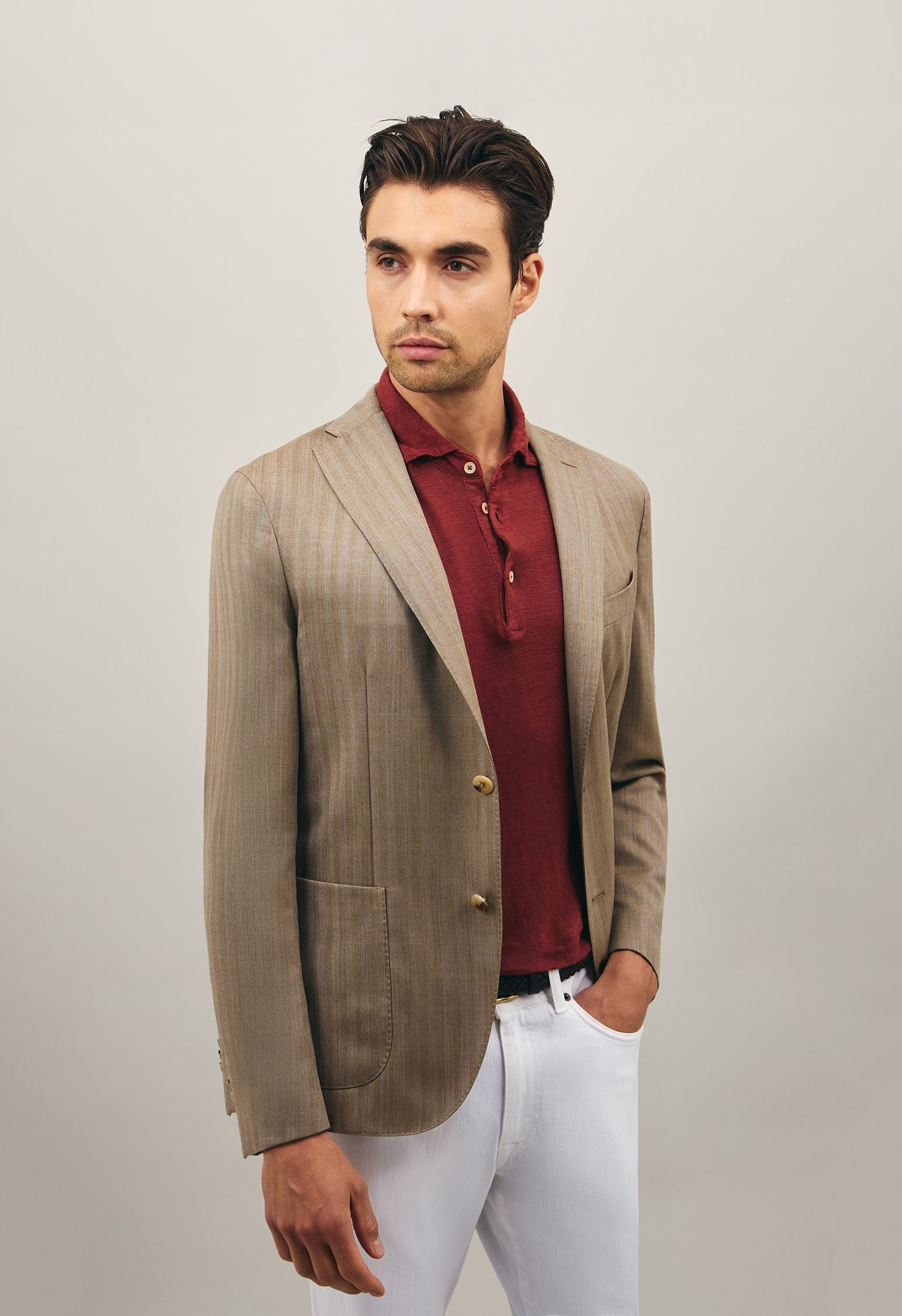 Beiges Chevron-K-Jacket aus Wolle und Seide