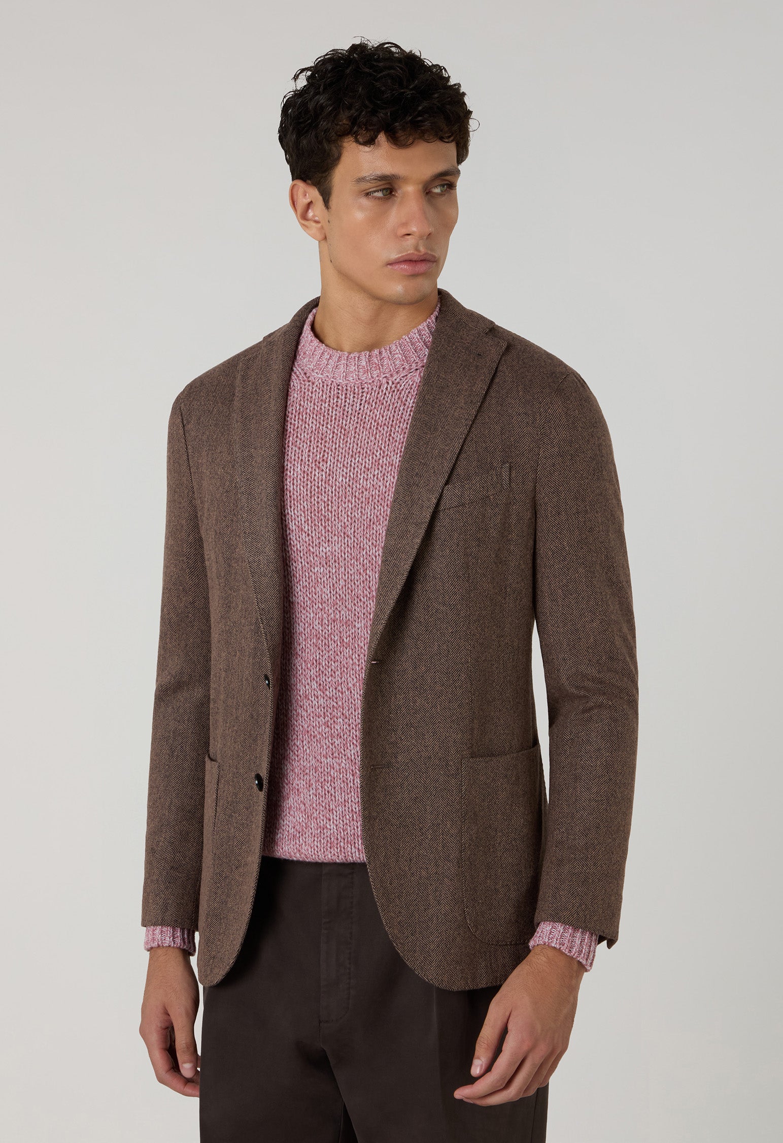 Mauve Garment Dyed Wool Herringbone K-Jacket