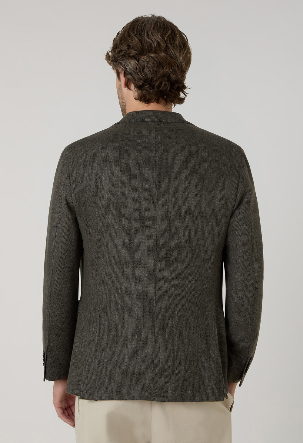 Taupe, stückgefärbte K-Jacket aus Wolle mit Fischgrätmuster
