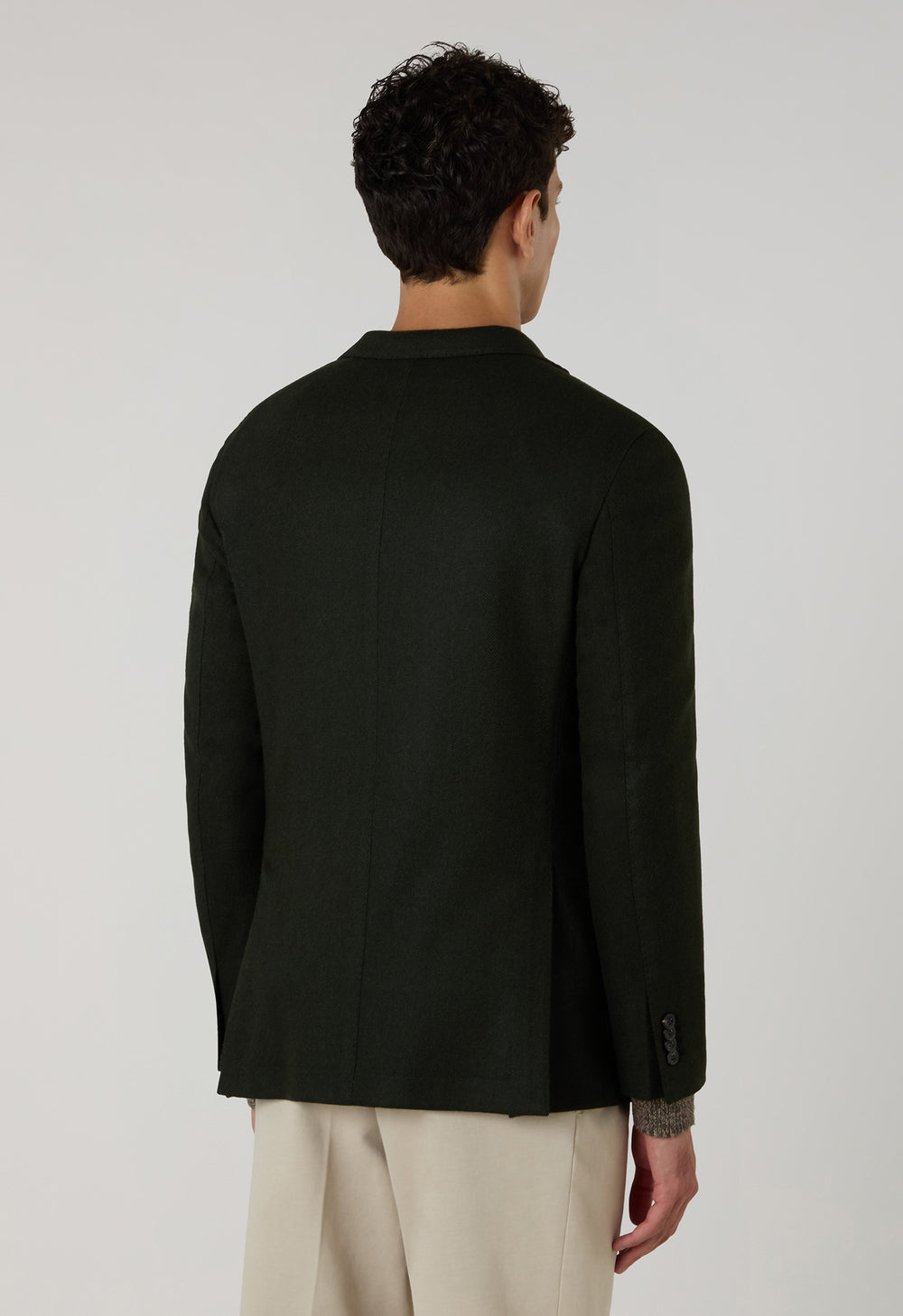 Dark Green Garment Dyed Wool Herringbone K-Jacket