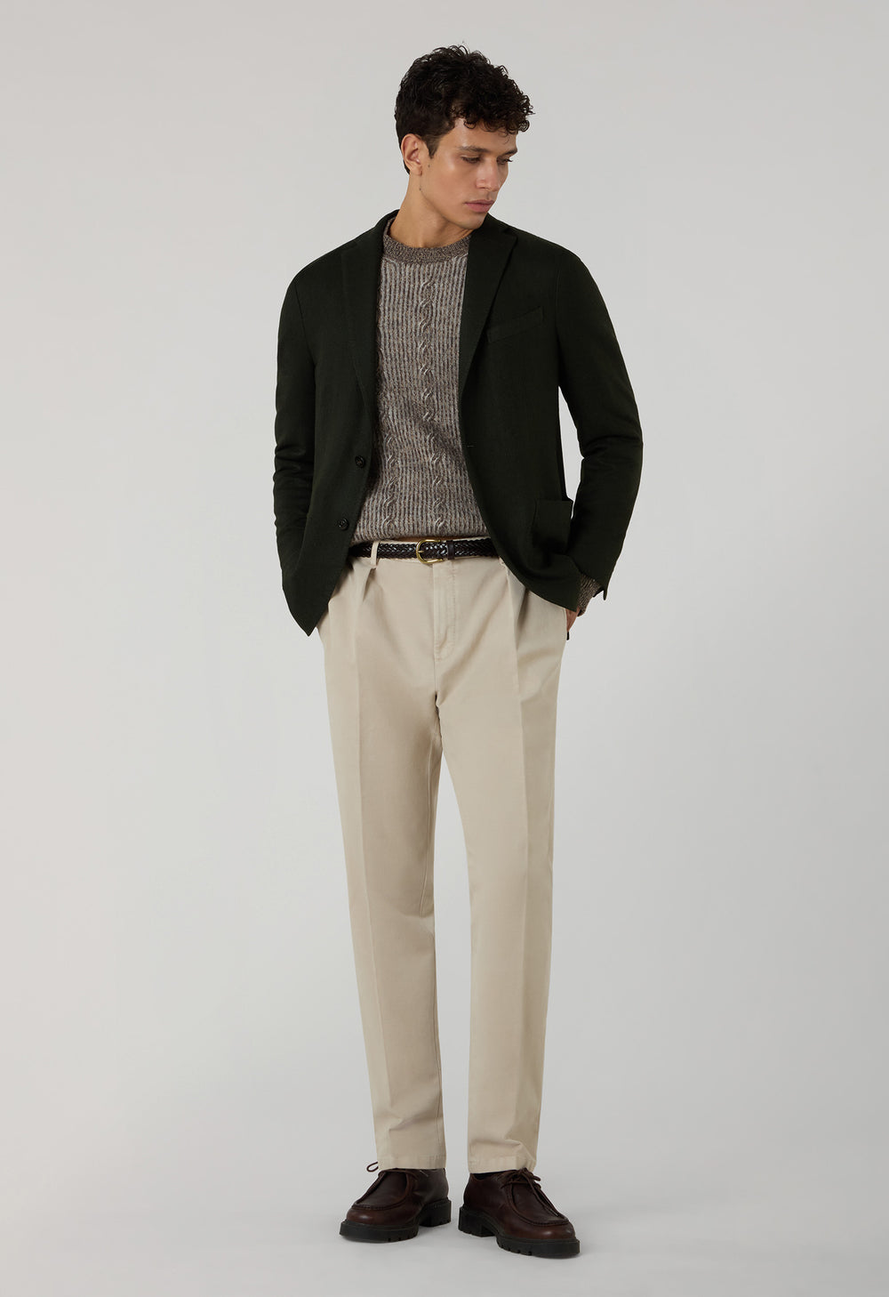 Dark Green Garment Dyed Wool Herringbone K-Jacket
