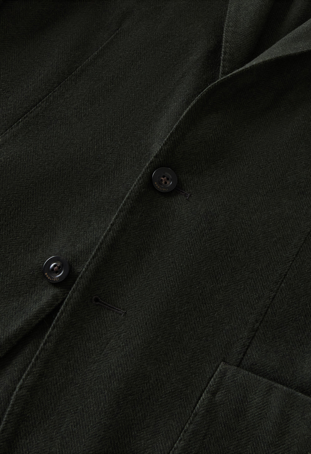 Dark Green Garment Dyed Wool Herringbone K-Jacket