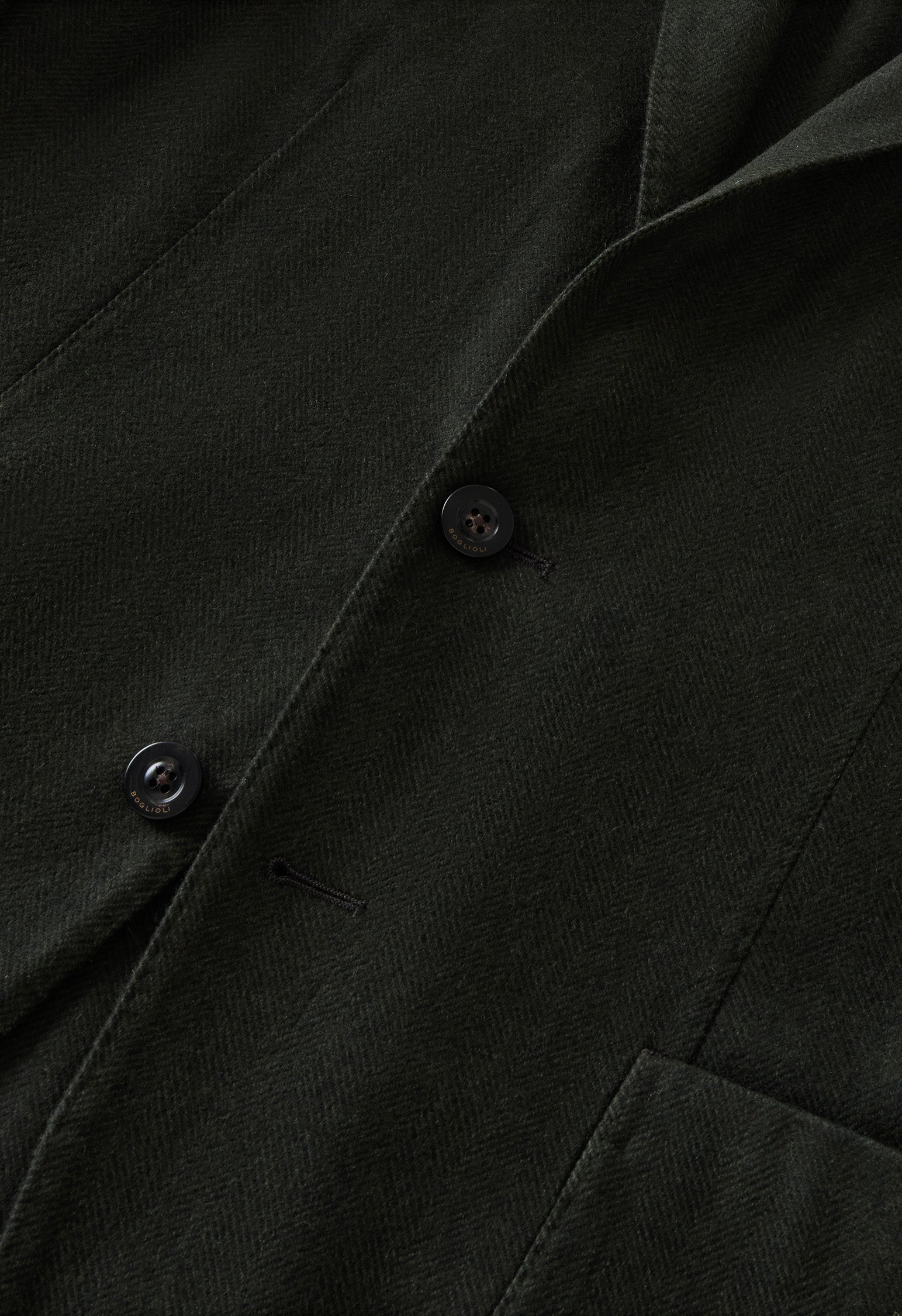 Dark Green Garment Dyed Wool Herringbone K-Jacket