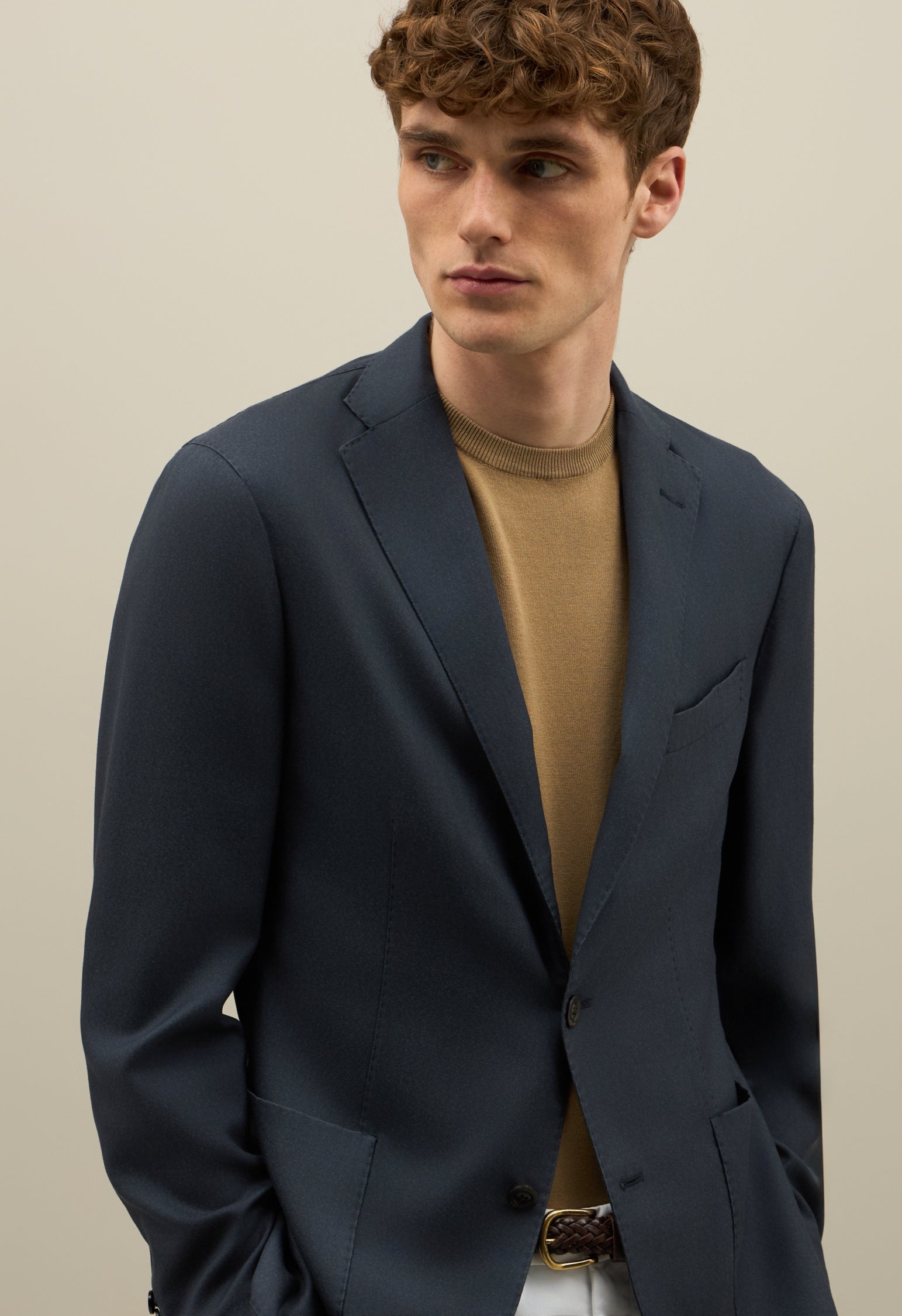 Blaue stückgefärbte K-Jacket aus Kaschmir-Seide