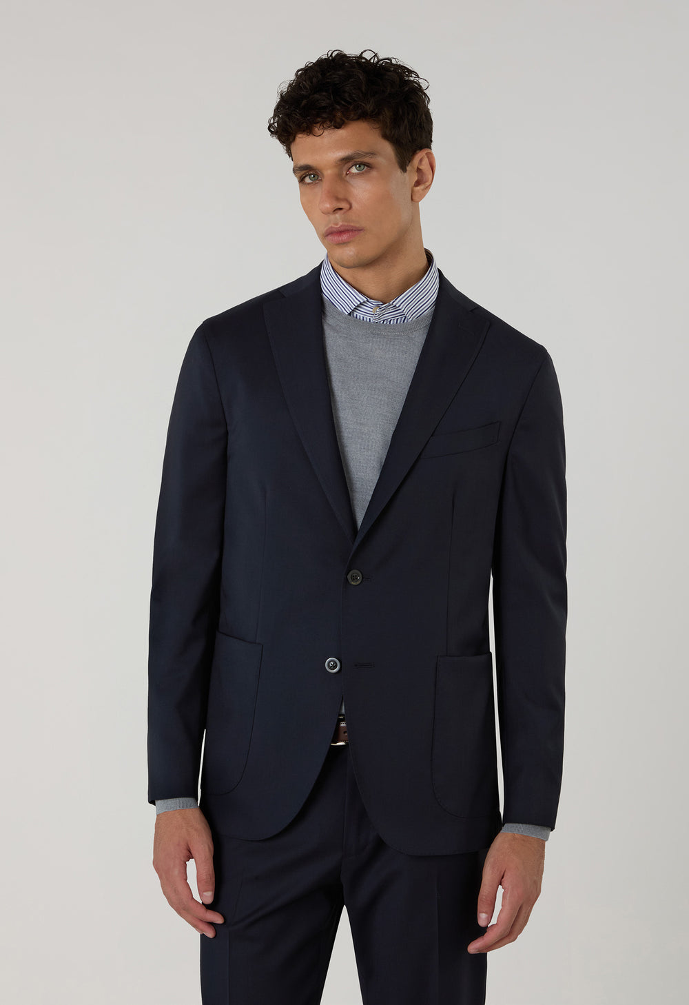 Dunkelblauer K-Jacket-Anzug aus leichter Stretchwolle