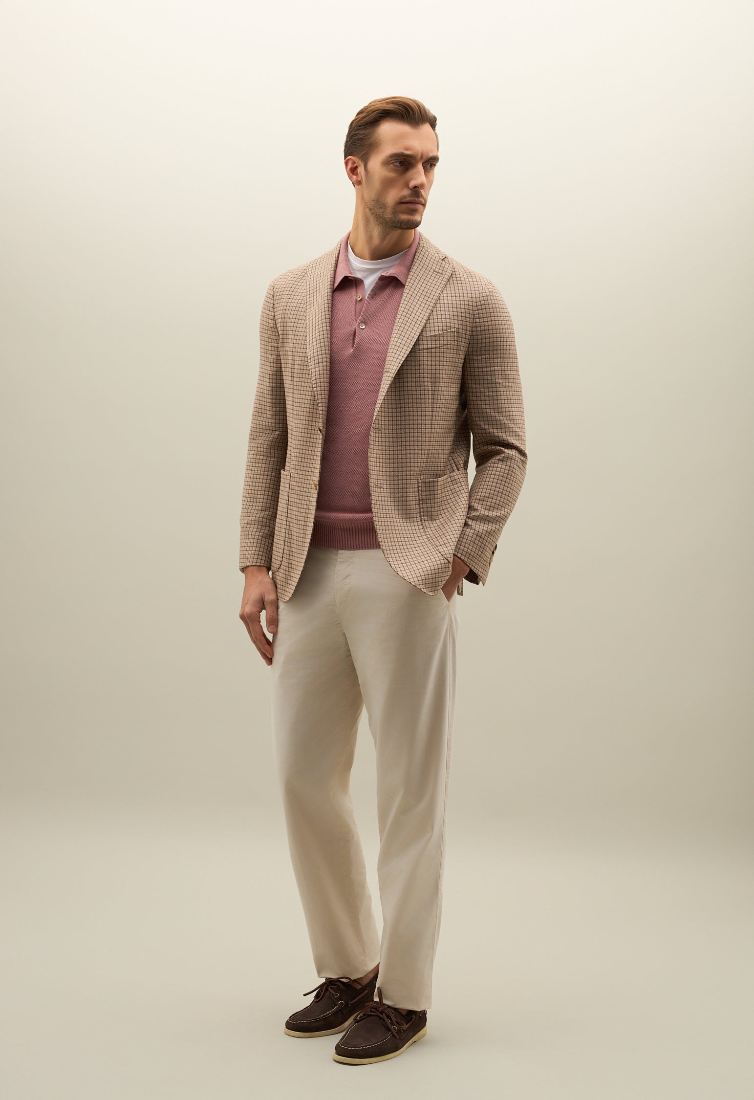 Beiges K-Jacket aus Wolle-Seiden-Oxford