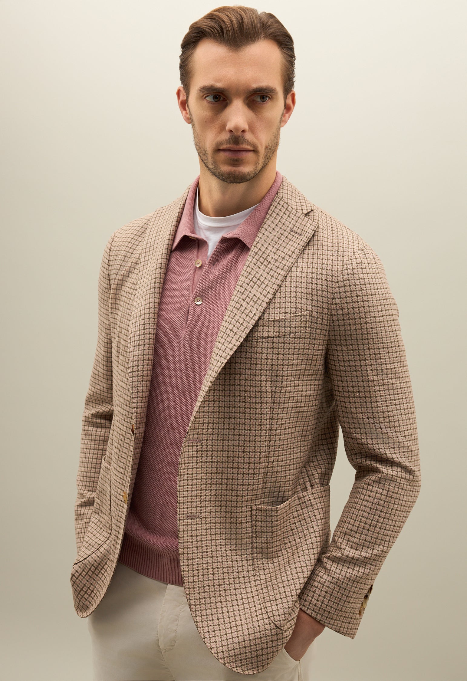 Beige Wool Silk oxford K-Jacket