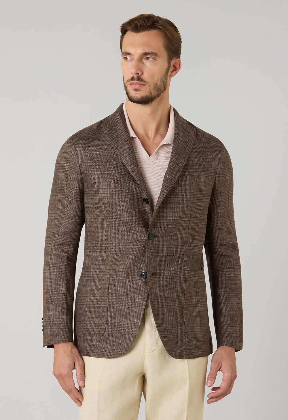 Brown Linen Prince of Wales K-Jacket
