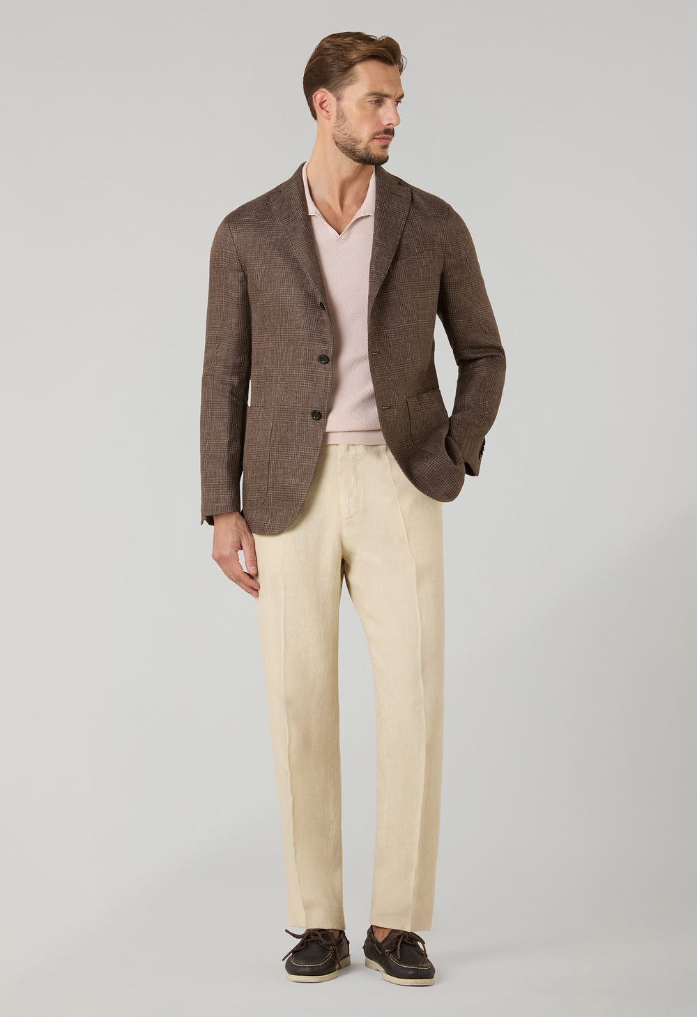 Brown Linen Prince of Wales K-Jacket