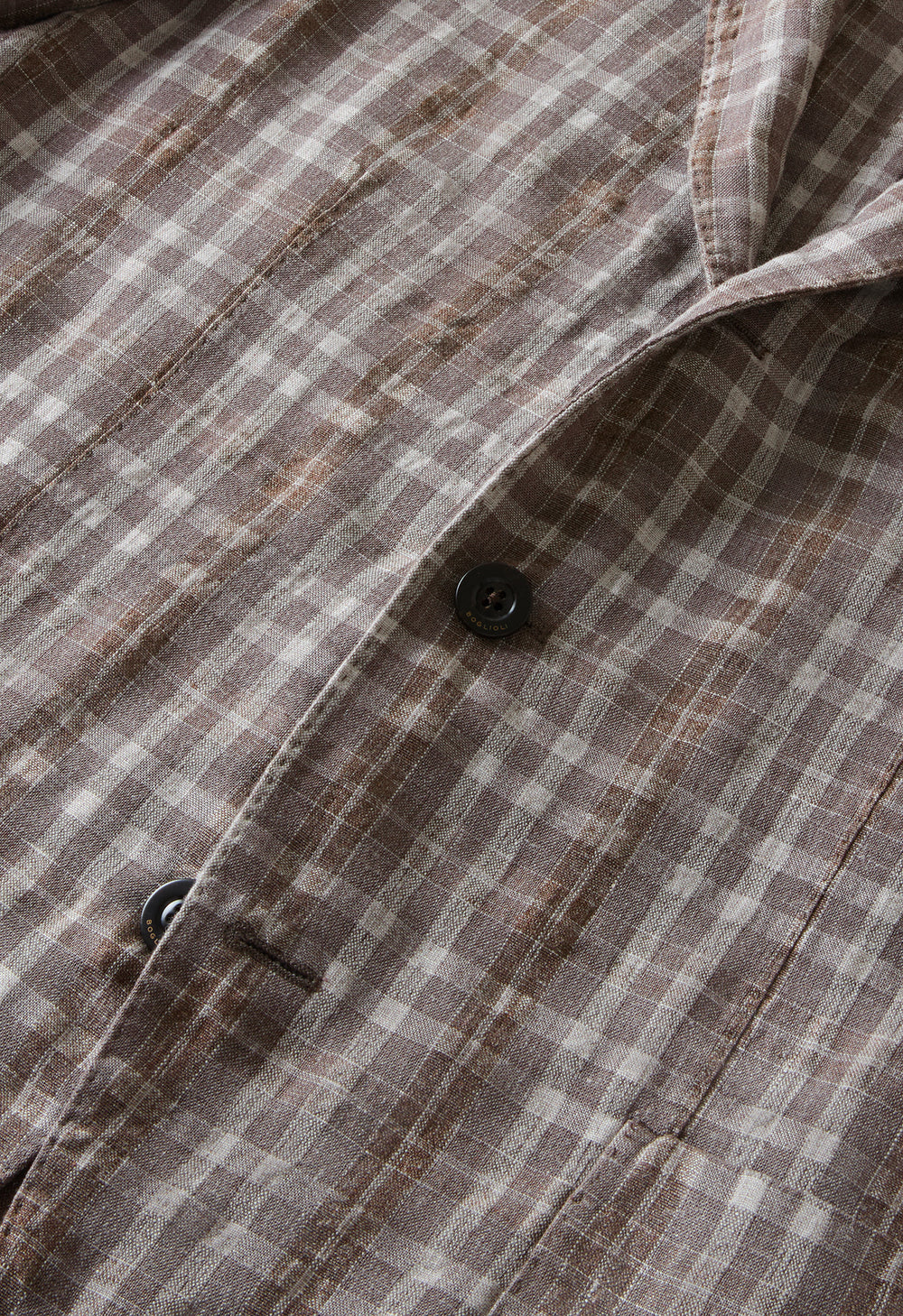 Braune gemusterte Tartan-K-Jacket Wolle-Leinen-Seide