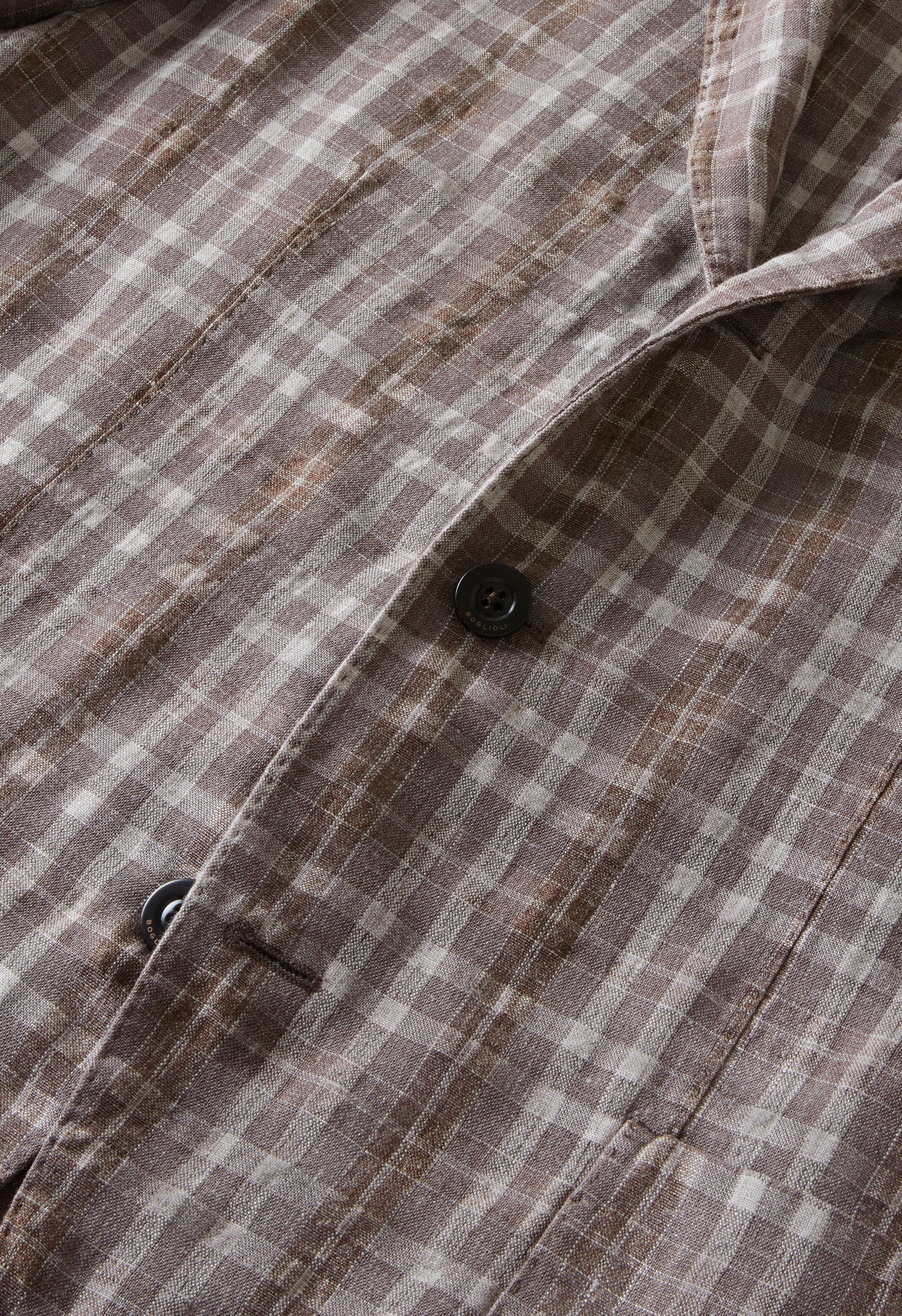 Braune gemusterte Tartan-K-Jacket Wolle-Leinen-Seide