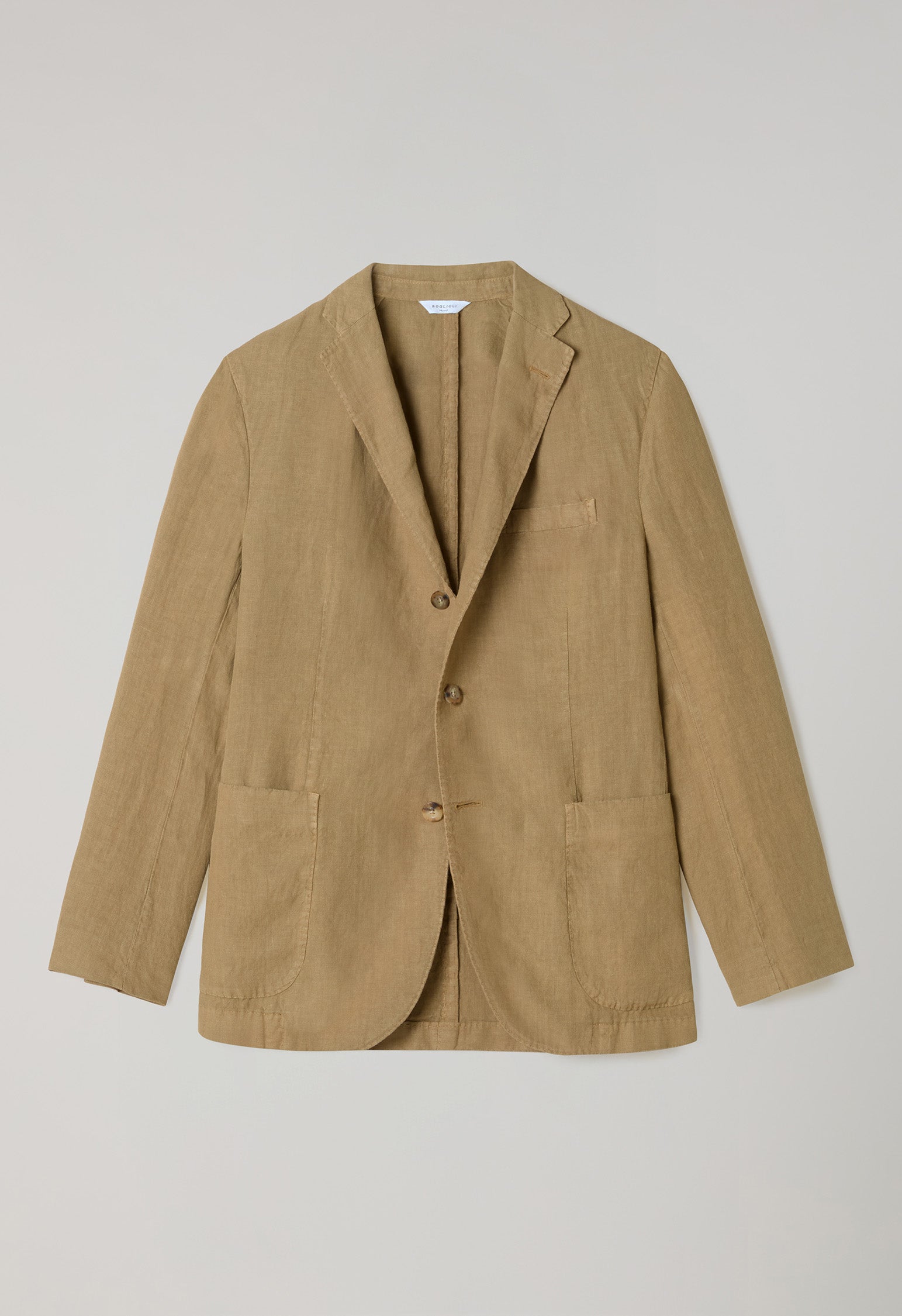 Kamelfarbene stückgefärbte K-Jacket aus Leinen