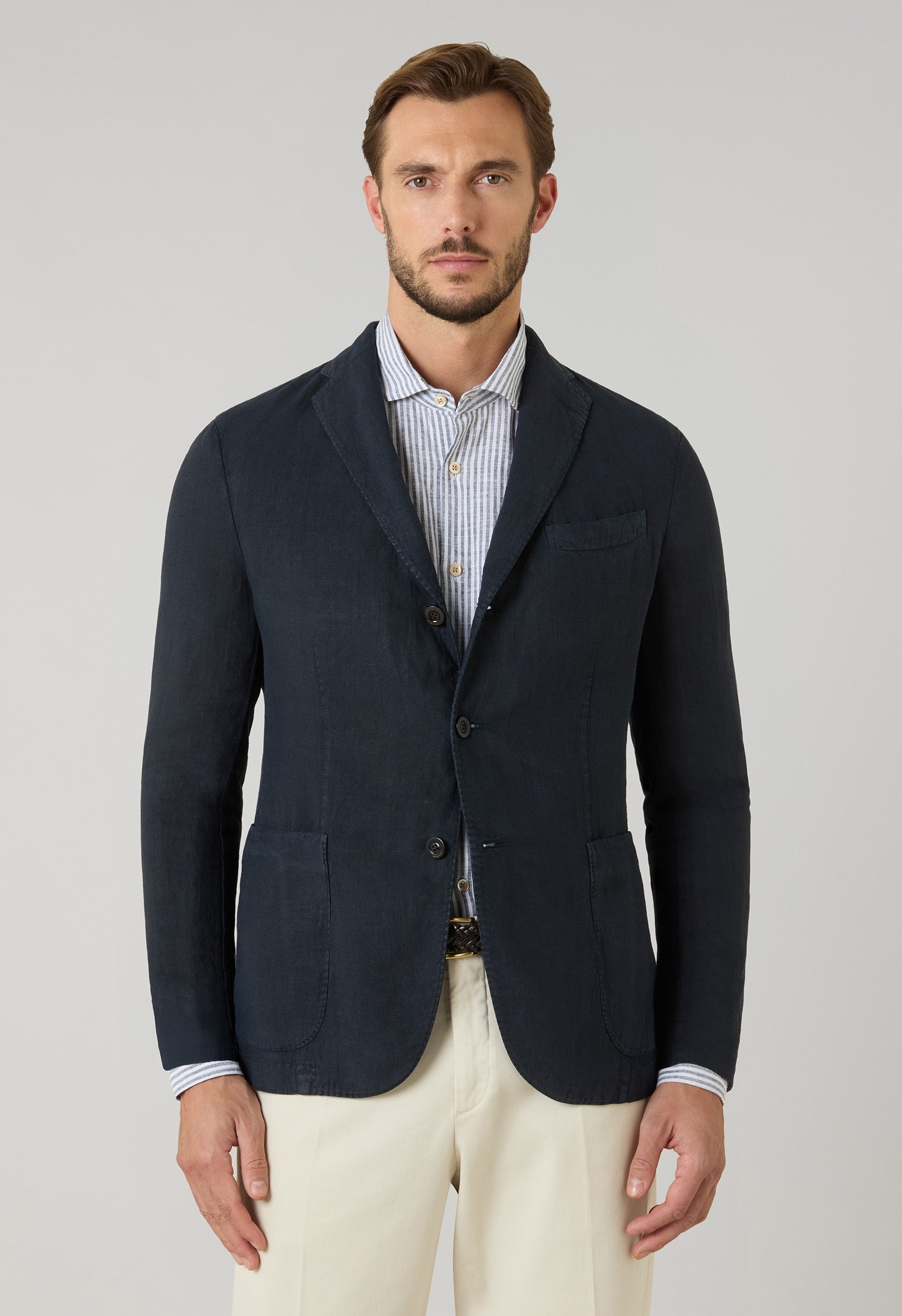 K-Jacket in lino tinto in capo blu
