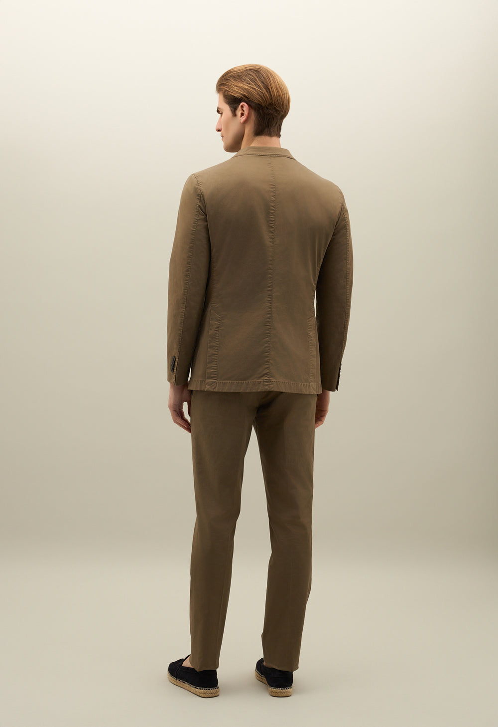 Brown Garment Dyed Cotton K-Suit with Three-Button Closure