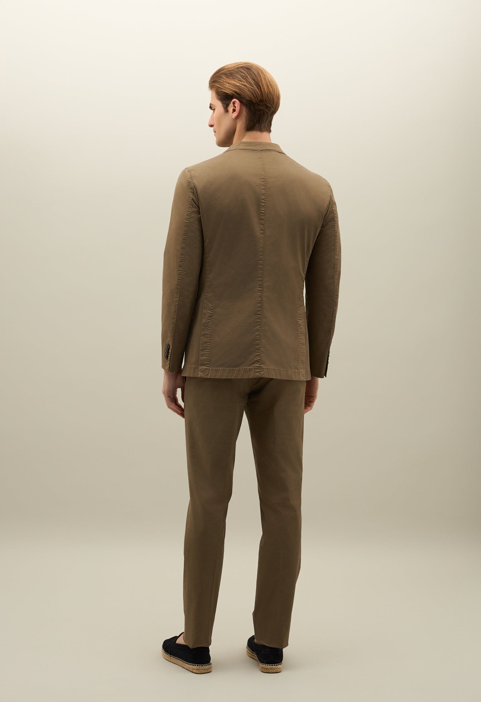 Brown Garment Dyed Cotton K-Suit with Three-Button Closure