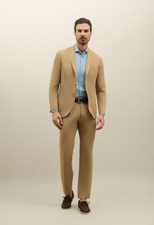 Dark Beige Linen Tencel Satin K-Suit