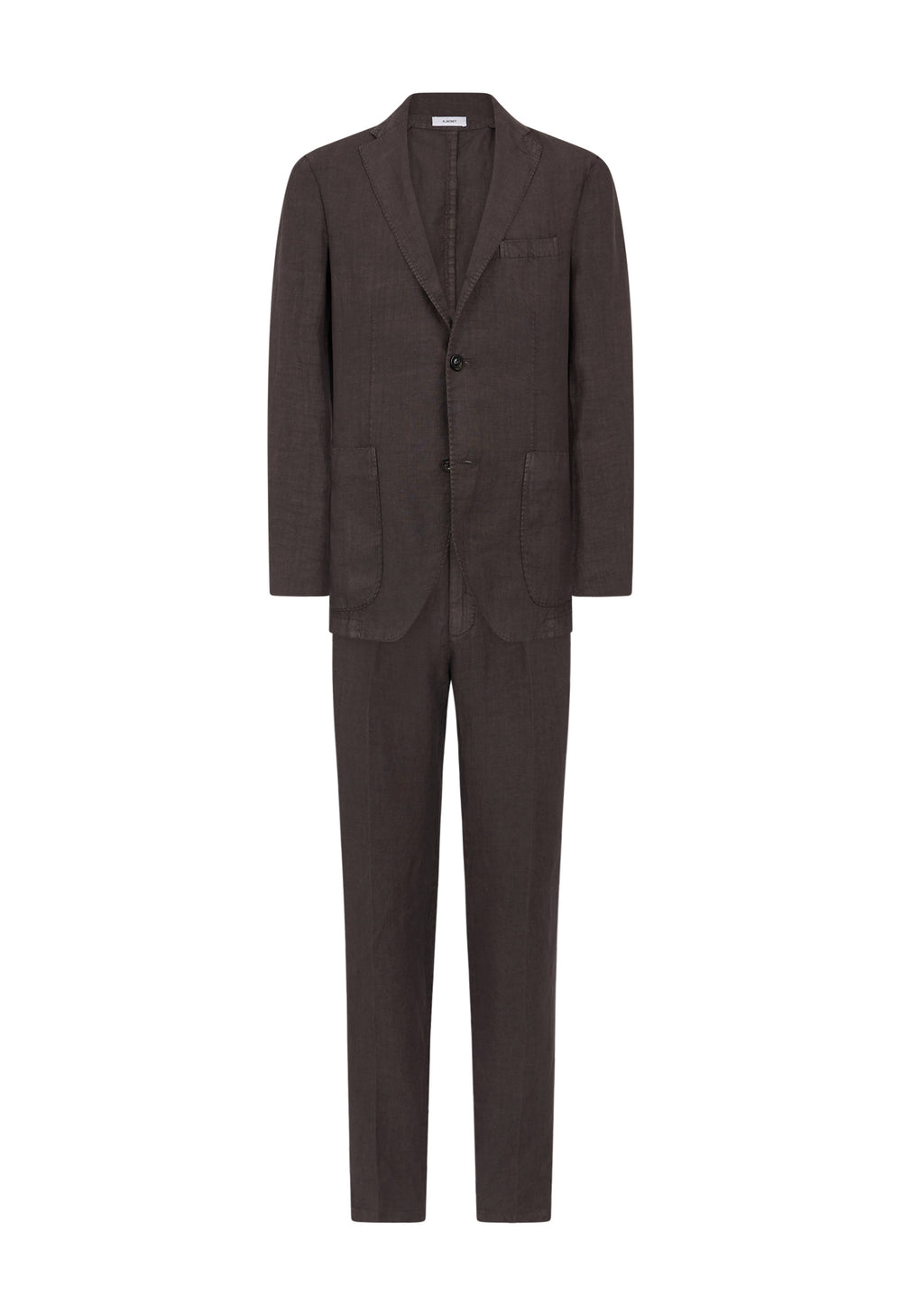 Brauner Stückgefärbter K-Jacket-Anzug aus Leinen