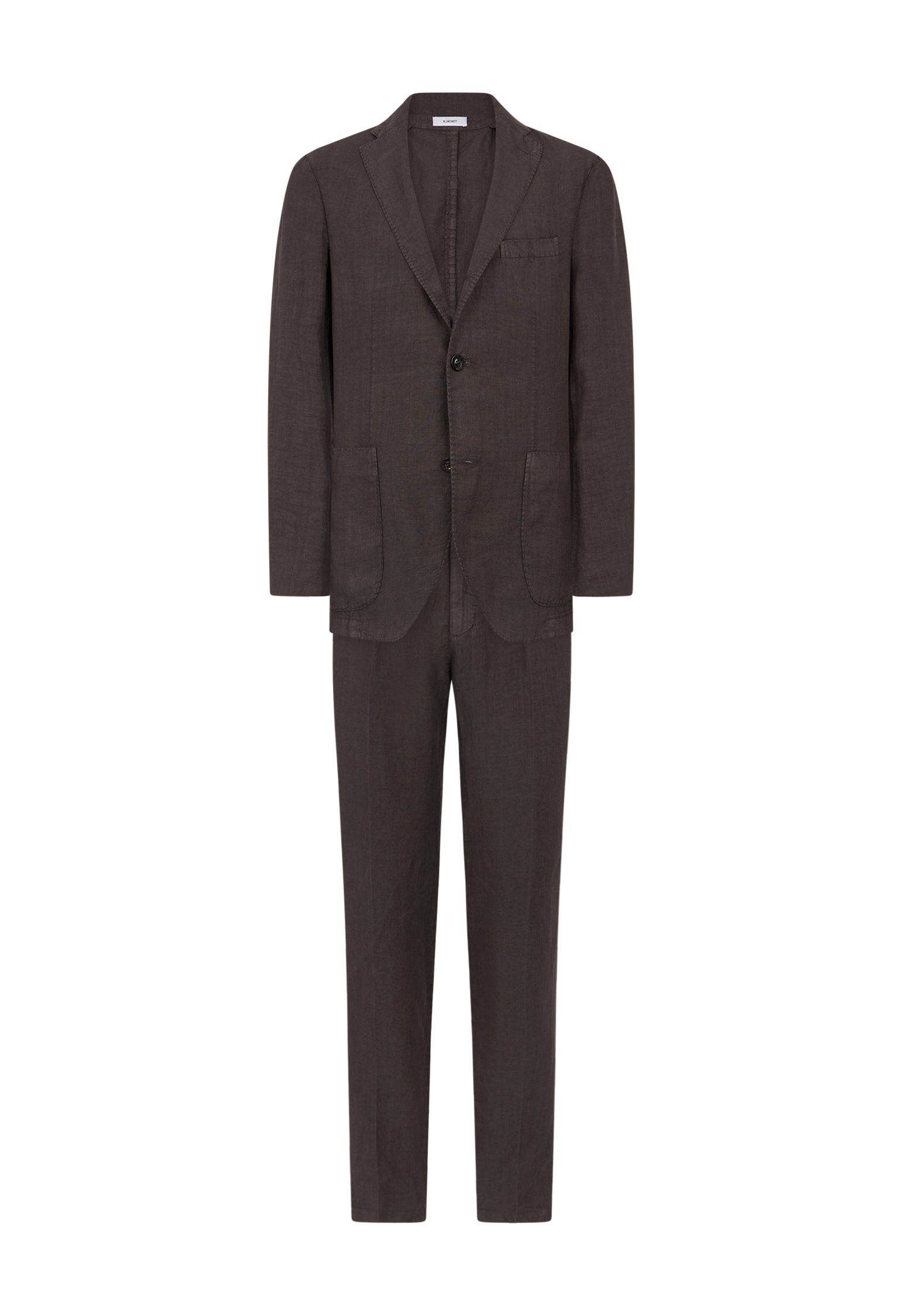 Brauner Stückgefärbter K-Jacket-Anzug aus Leinen