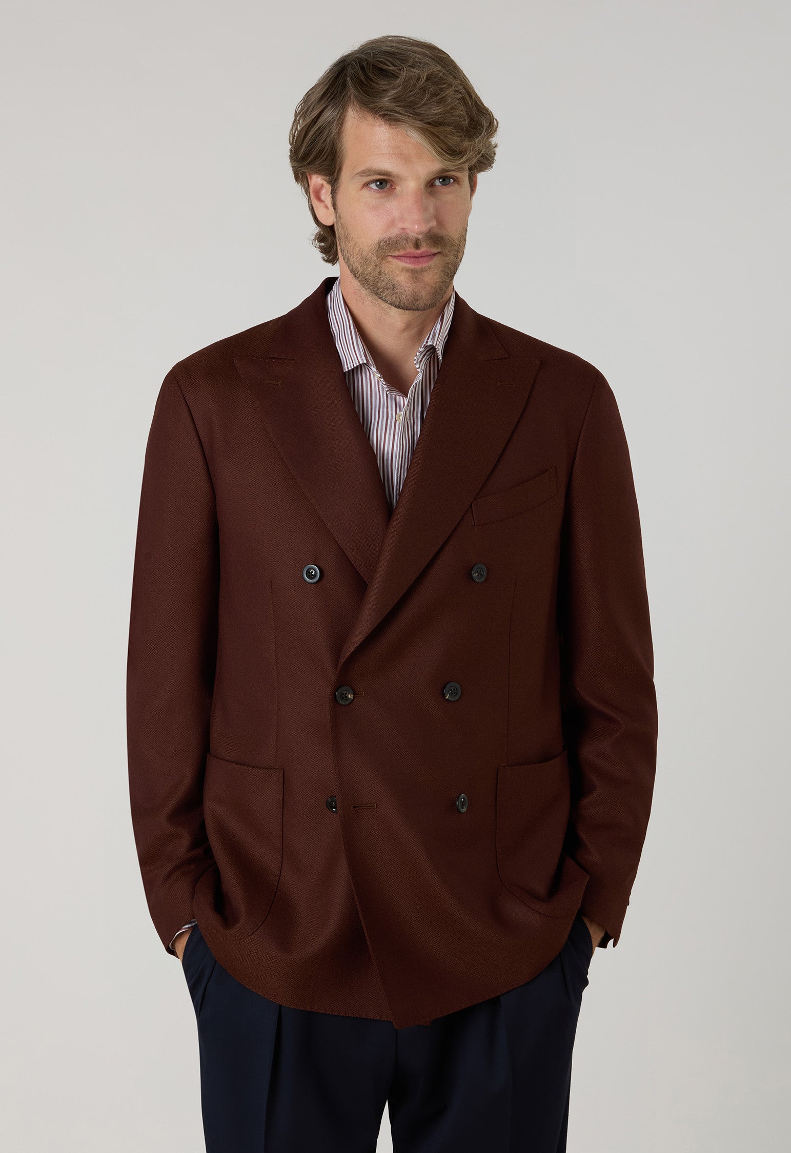Cinnamon Hopsack Wool double-breasted K-Jacket